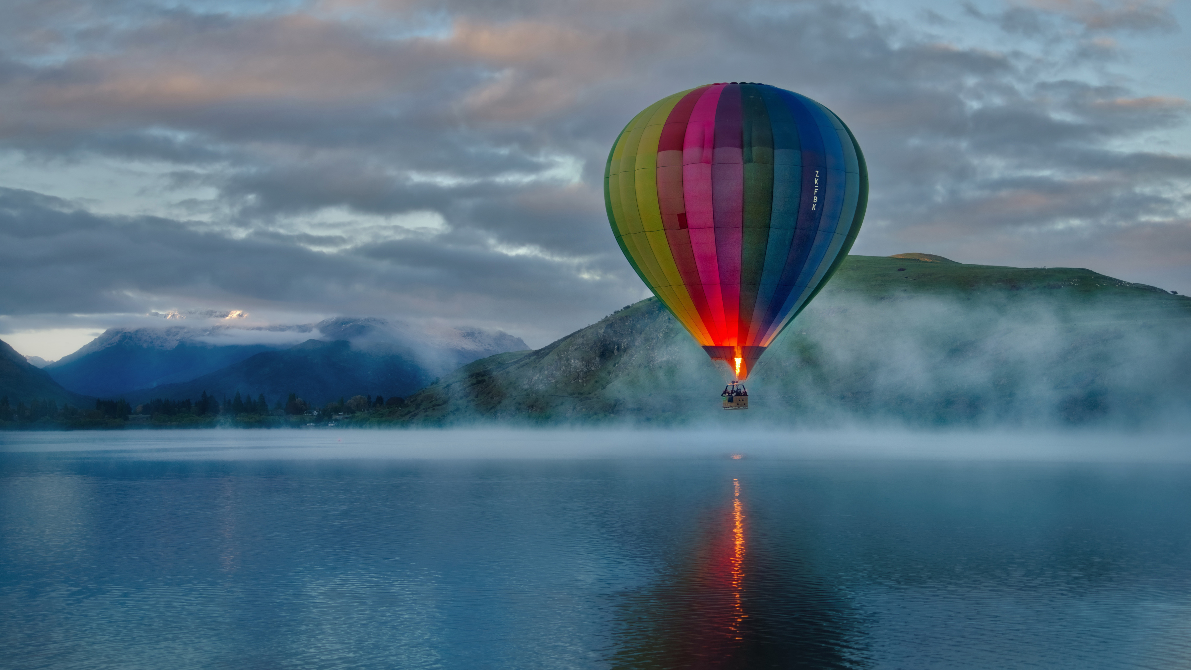 Hot Air Balloon: Burner With Liquid Propane, Colored Air Bag, ZK-FBK. 3840x2160 4K Background.