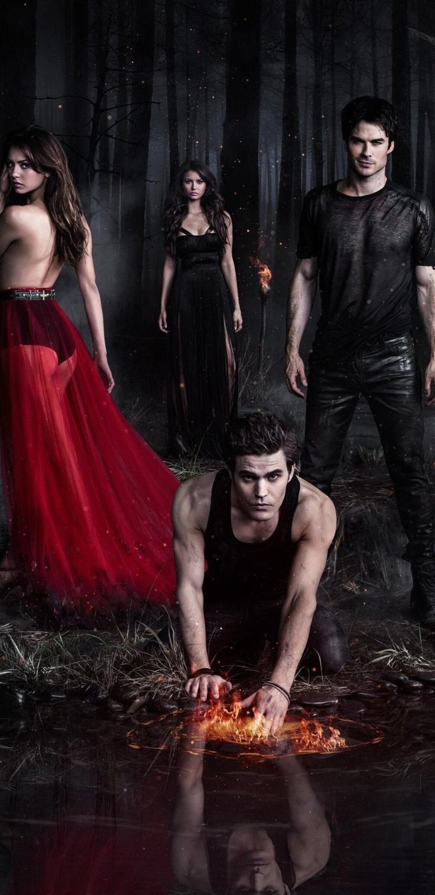 The Vampire Diaries (TV Series): Fire Spell-Casting, Vampire Brothers, Katherine Pierce, Doppelganger. 1440x2960 HD Wallpaper.