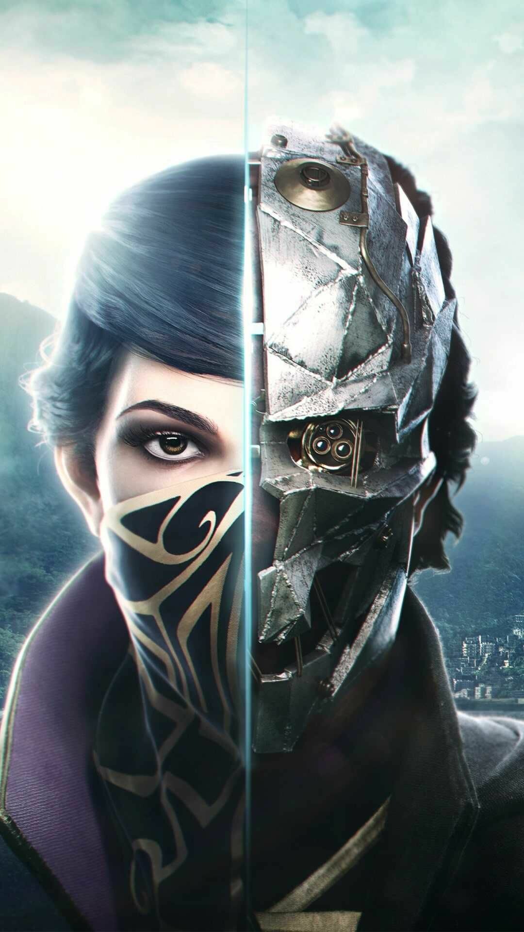 Dishonored: Emily Kaldwin, Corvo Attano, Fictional character of Arkane Studios' series. 1080x1920 Full HD Background.