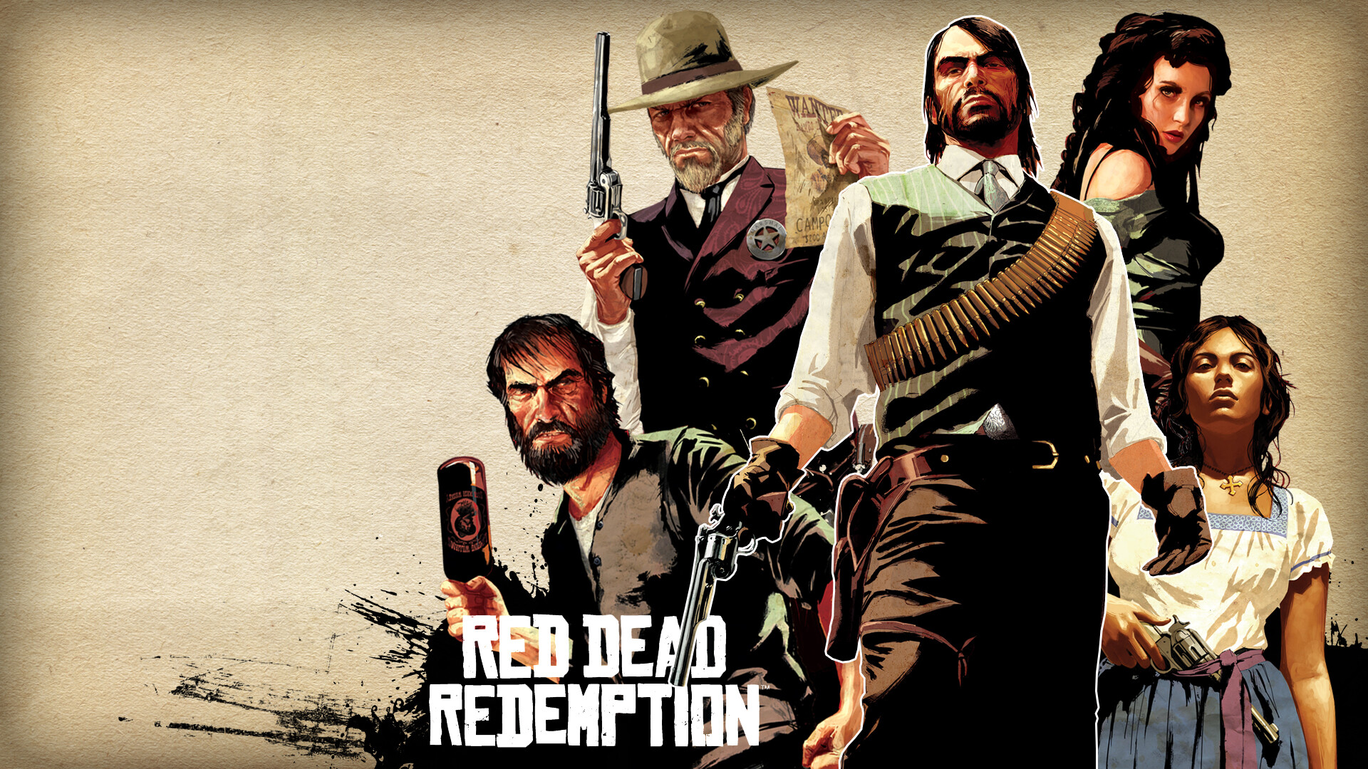 Red Dead Redemption: John Marston, Bill Williamson, Leigh Johnson, Abigail Marston. 1920x1080 Full HD Wallpaper.