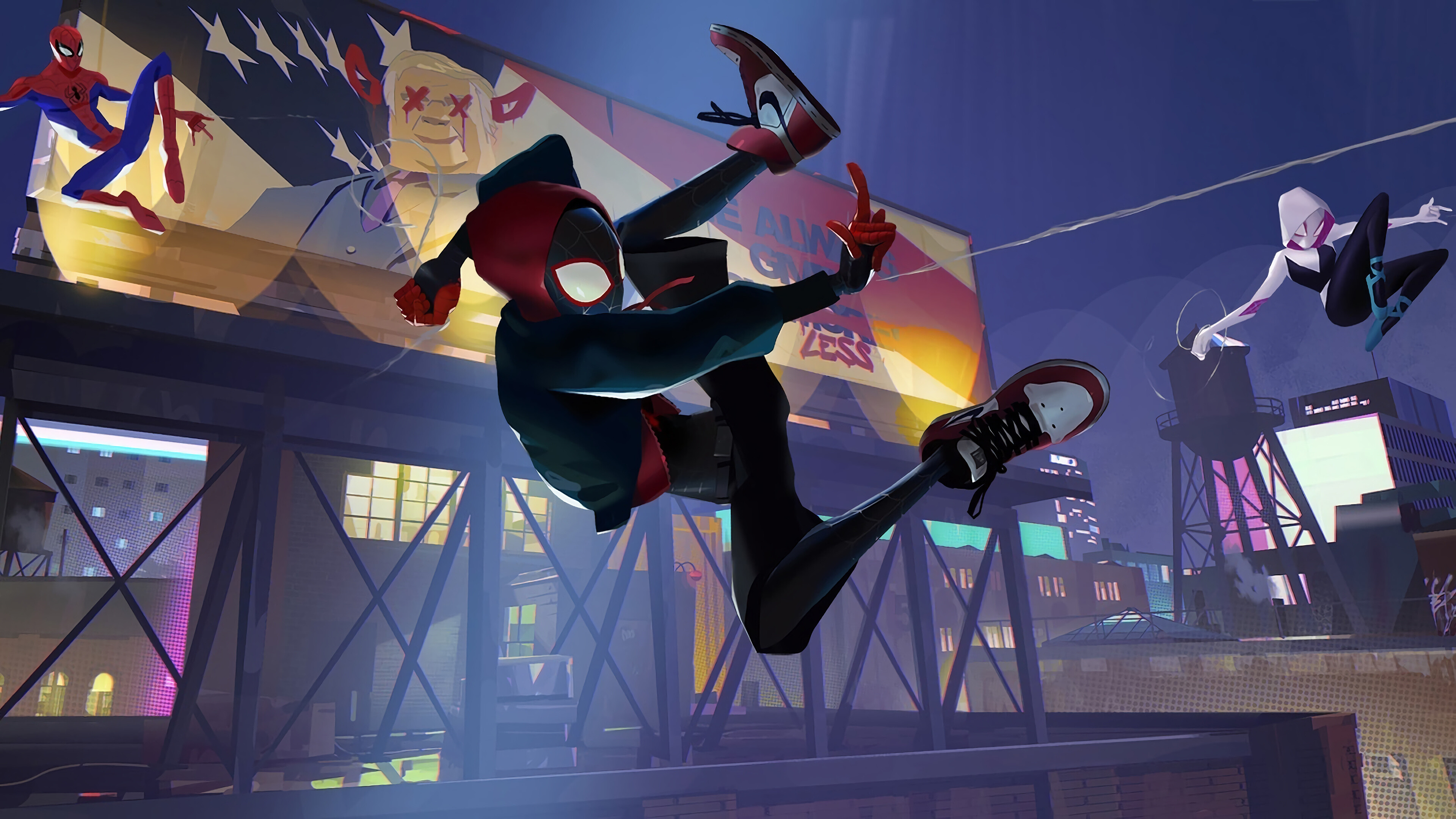 Spider-Man: Into the Spider-Verse: Miles Morales, Gwen Stacy, Earth-TRN700. 3840x2160 4K Background.