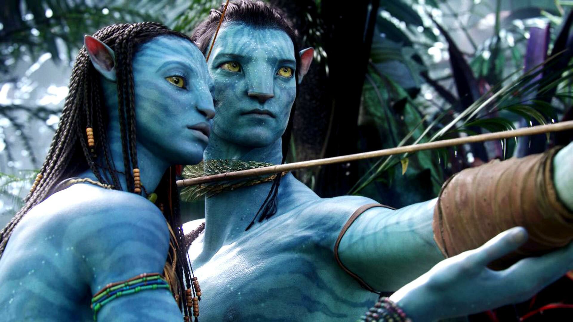 Avatar: Neytiri fights alongside Jake in the Assault on the Tree of Souls and saves him from being killed by Miles Quaritch. 1920x1080 Full HD Background.