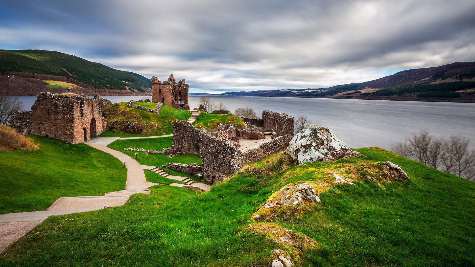 Loch Ness, Urquhart Castle ruins, Highland's gem, Scotland's history, 1920x1080 Full HD Desktop
