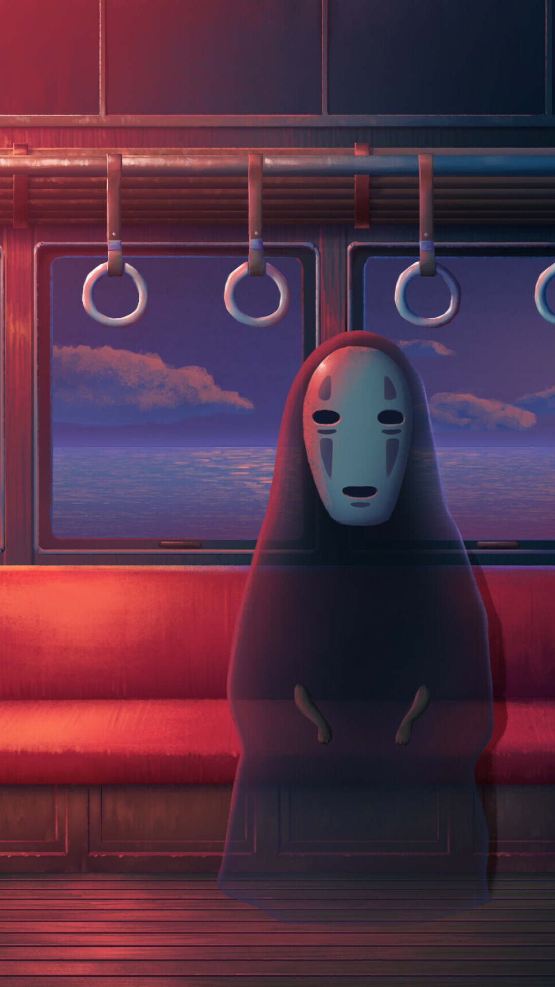 Spirited Away: No-Face, A dark spirit who resembles a black humanoid. 1080x1920 Full HD Wallpaper.