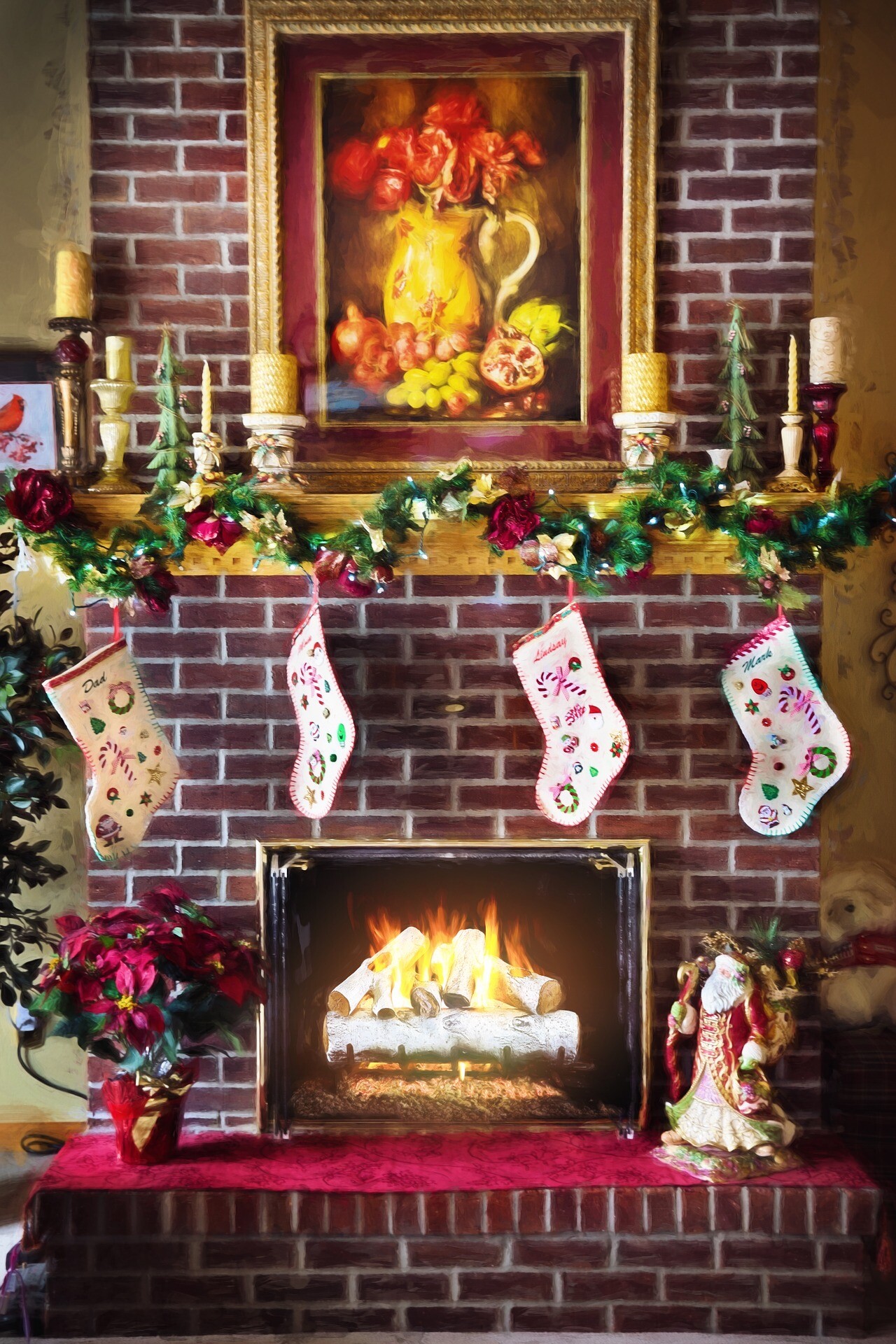 Christmas Fireplace: Celebration, Wood, Interior design, Fire screen. 1280x1920 HD Background.