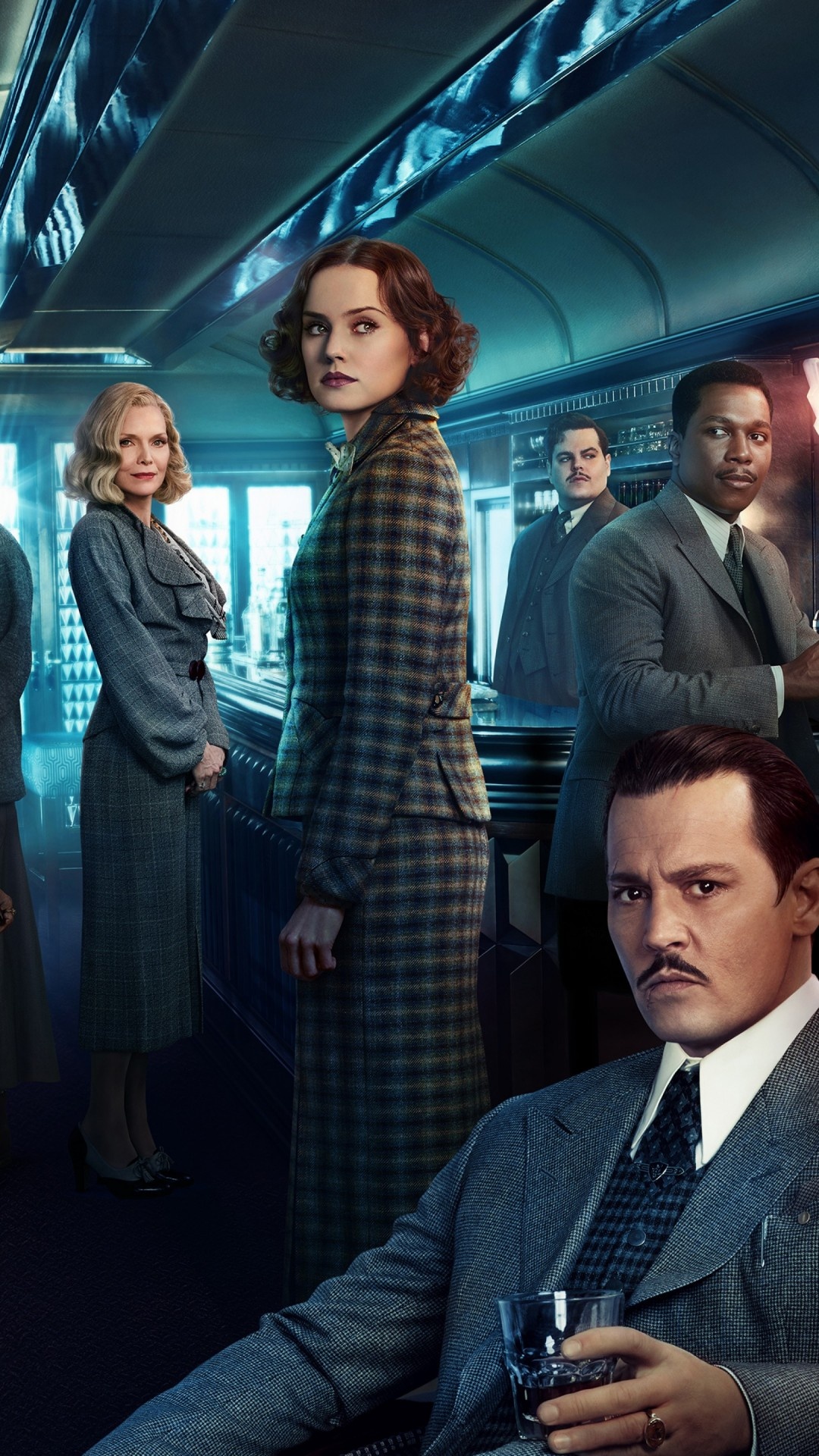 Murder on the Orient Express, Johnny Depp, Daisy Ridley, Penelope Cruz, Movie wallpaper, 1080x1920 Full HD Handy