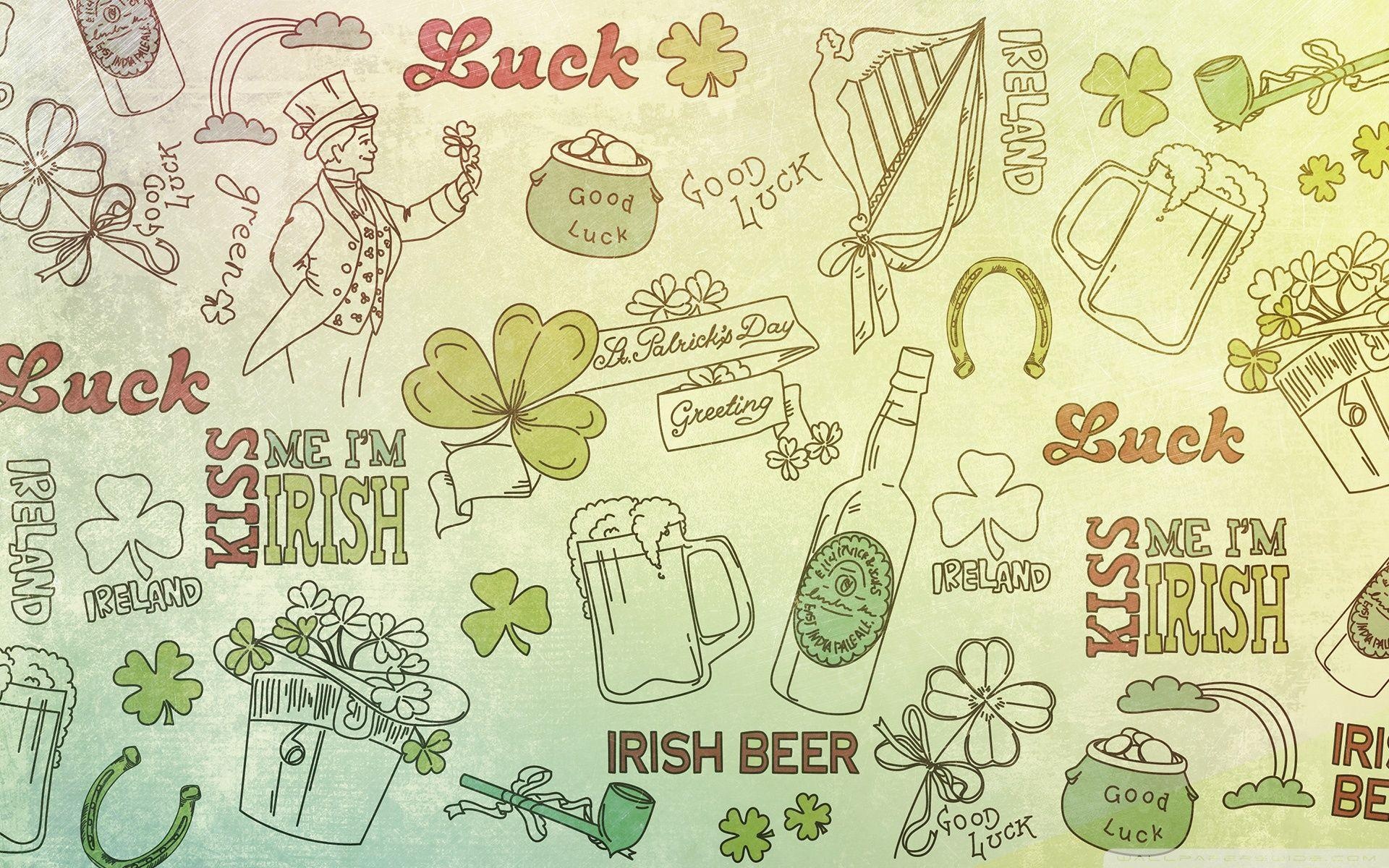 Good Luck: Irish themed pattern, Shamrock, Saint Patrick, Ireland's patron saint, Symbol of luck. 1920x1200 HD Wallpaper.