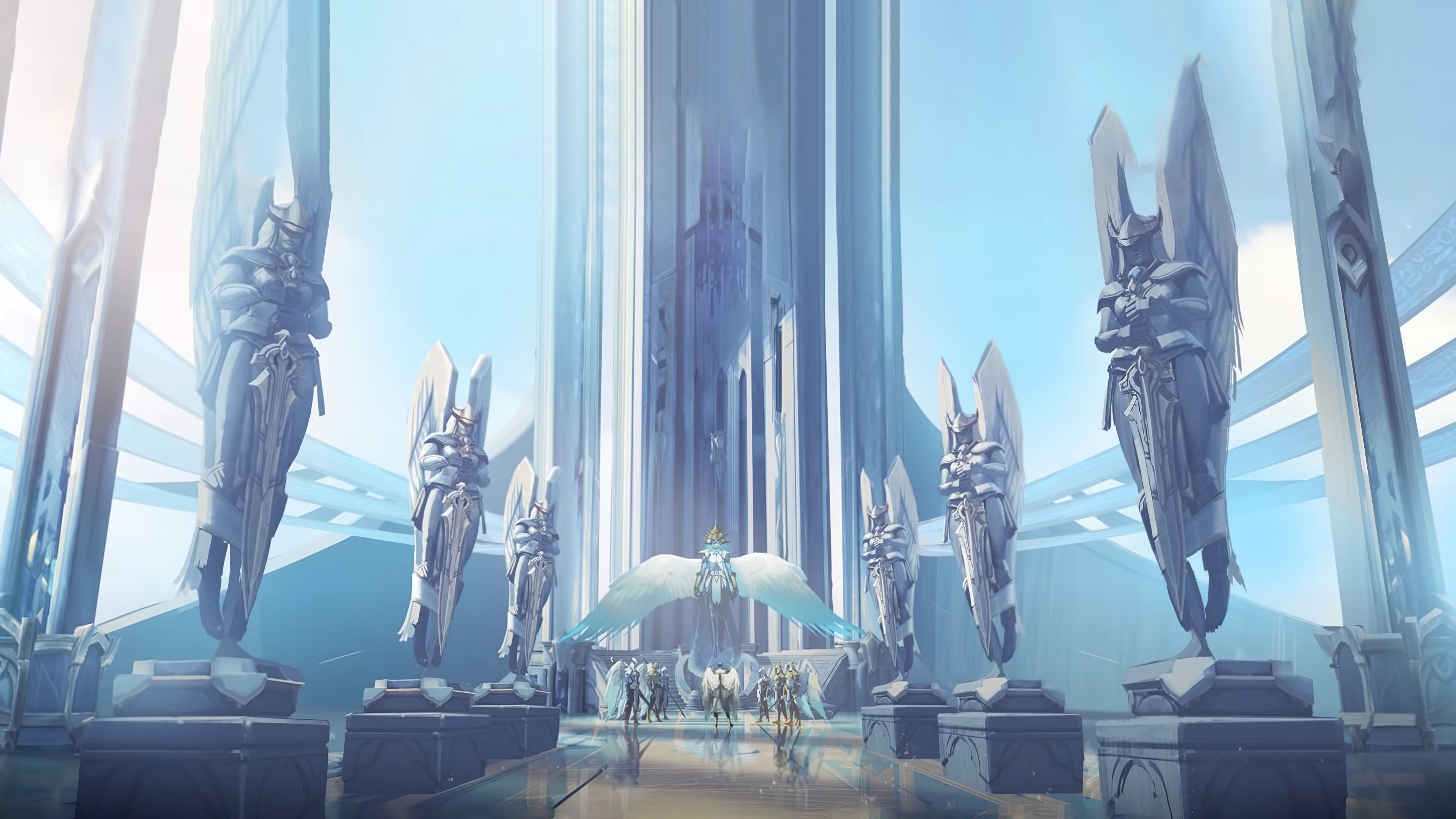 WoW Bastion, Afterlives, Serenity, Ethereal structures, Angelic guardians, 3840x2160 4K Desktop