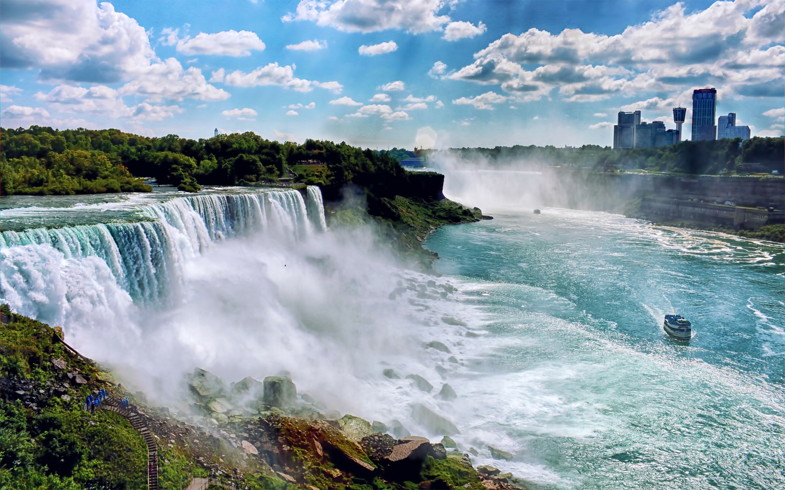 Niagara Falls: Niagara, made up of three separate waterfalls, USA, New York. 2560x1600 HD Wallpaper.