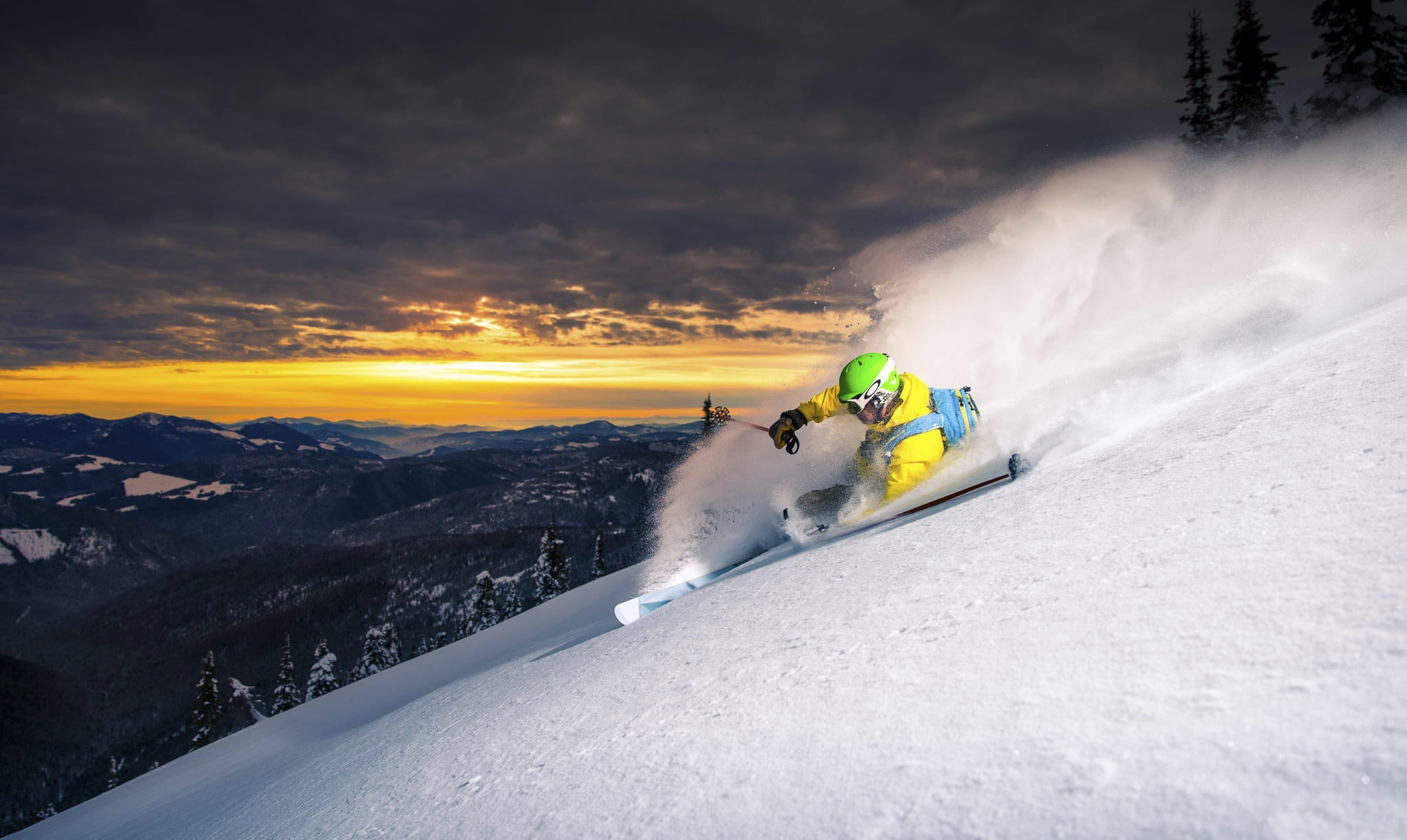 Skiing: Gray sky, Downhill in a wavy course, Cyclic winter sports, Slalom. 2050x1230 HD Wallpaper.
