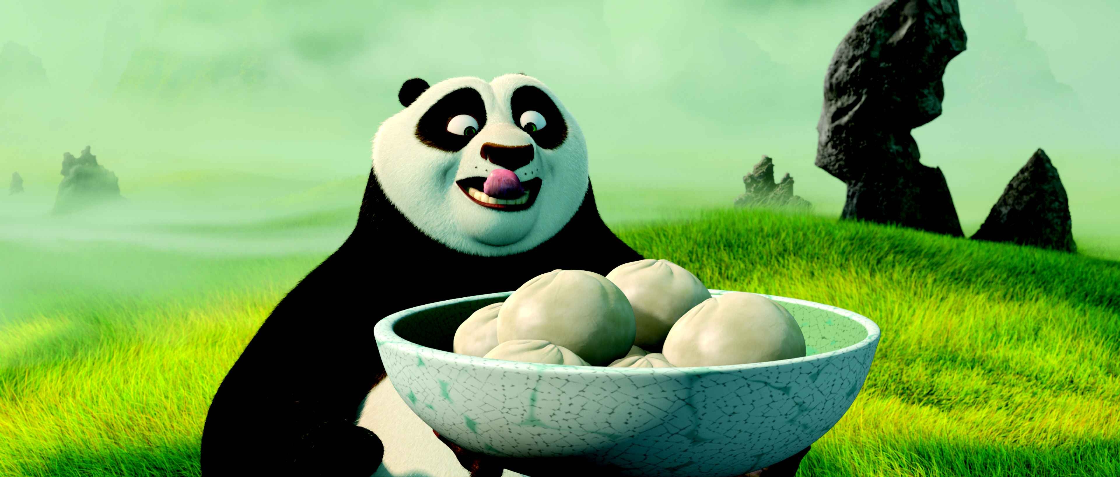 Kung Fu Panda, Po's iconic pose, Impressive wallpaper, Unforgettable image, 3840x1640 Dual Screen Desktop