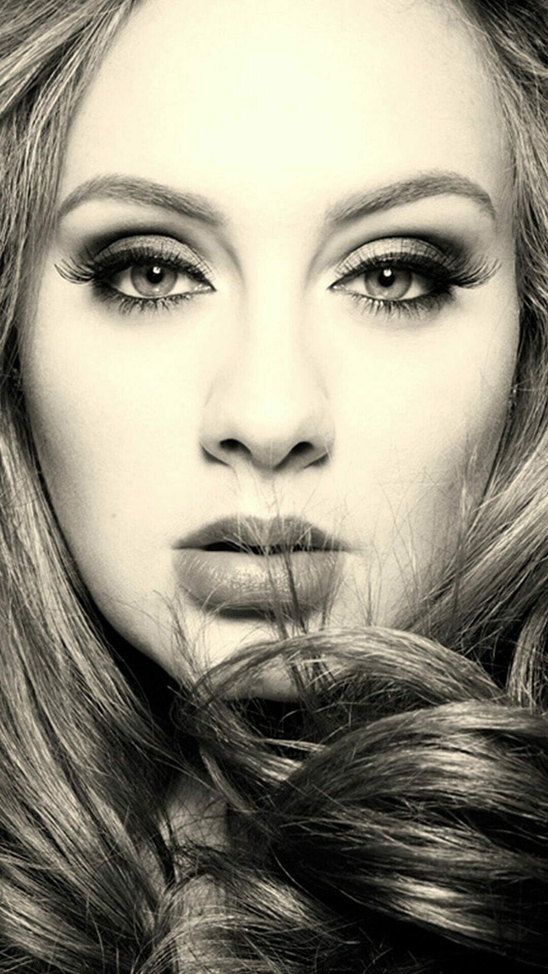 Adele: A singer-songwriter who became famous back in 2008, Black and white. 1080x1920 Full HD Background.