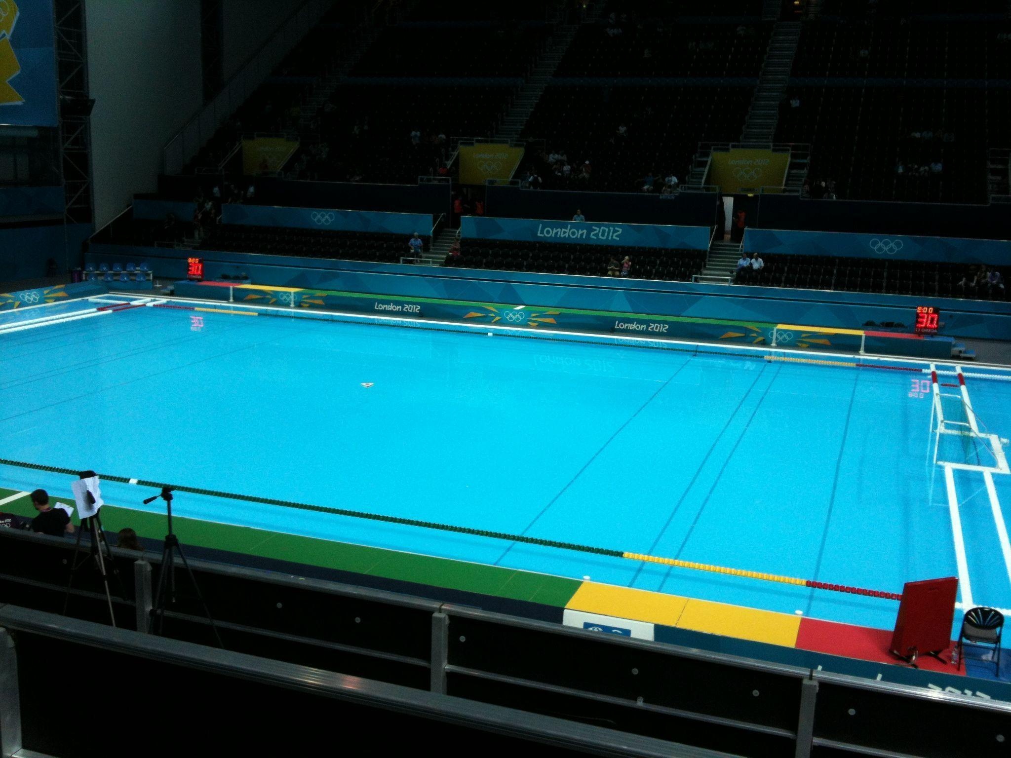 Water Polo: An Olympic-size swimming pool approved by the International Swimming Federation, London 2012. 2050x1540 HD Wallpaper.