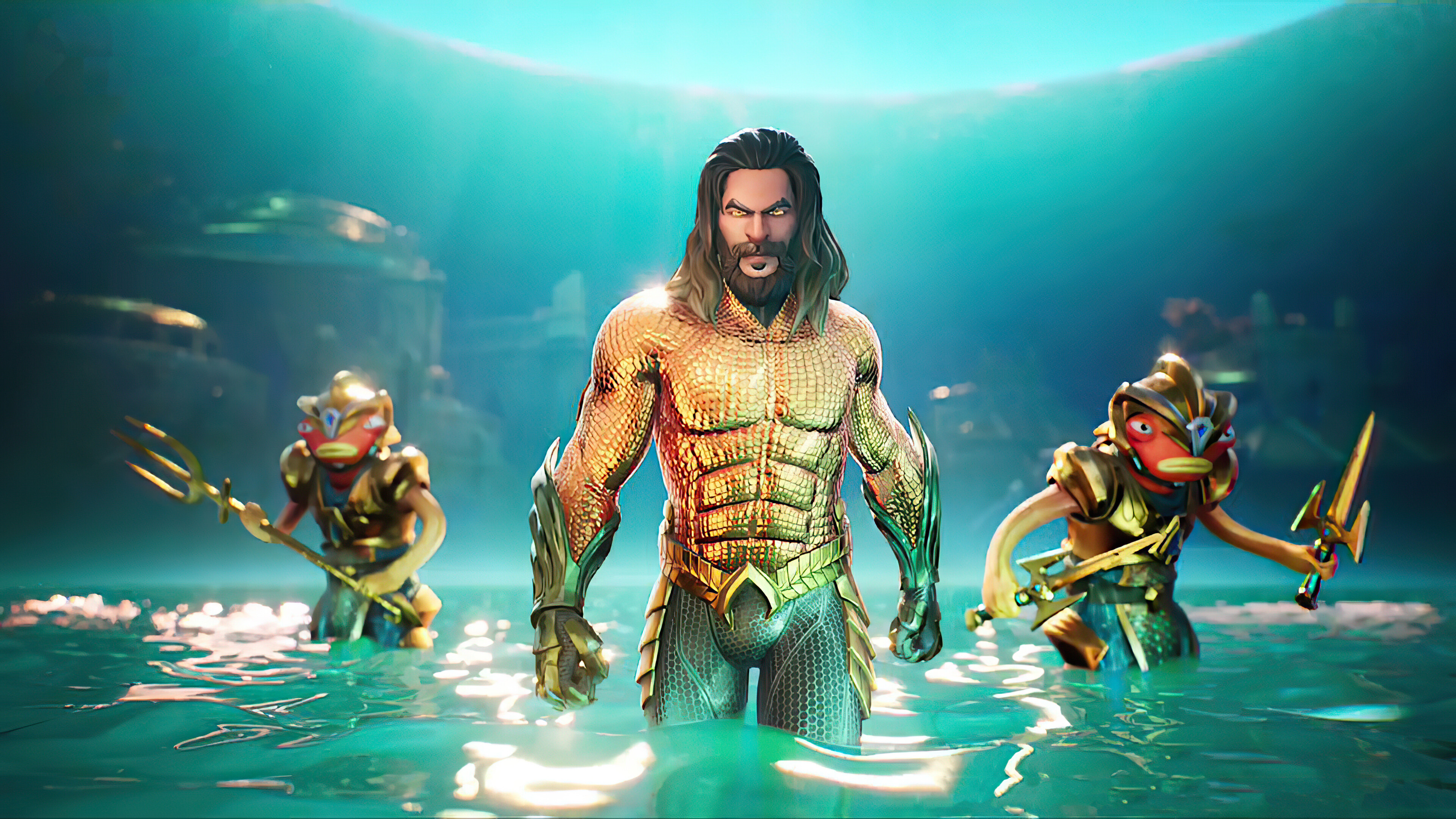 Fortnite: Aquaman, The special hero skin that can be earned in Chapter 2 Season 3. 3840x2160 4K Background.