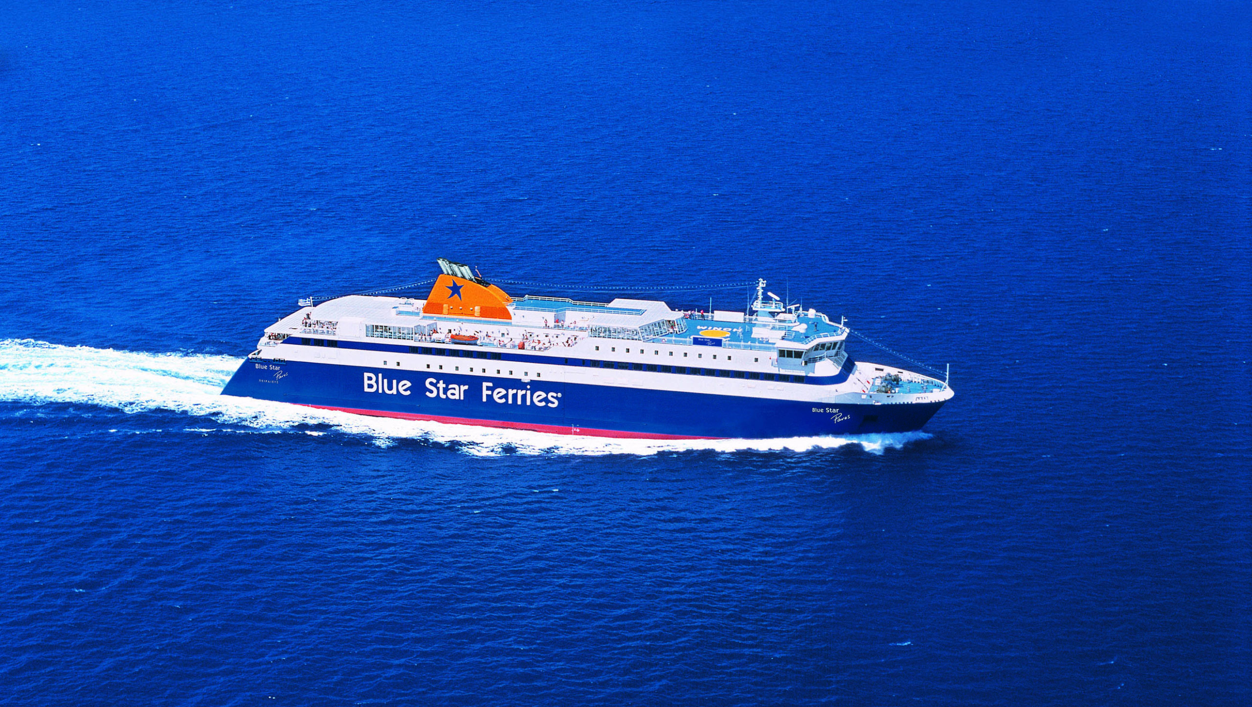 Ferry: Blue Star Ships, A vessel for transporting passengers. 2560x1450 HD Wallpaper.
