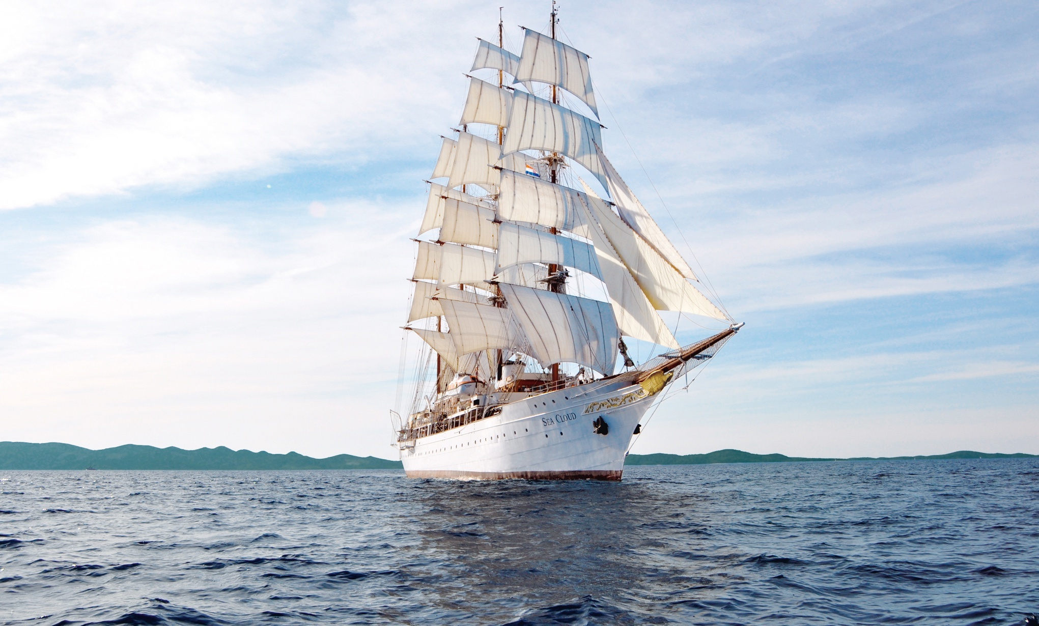 Windjammer: The 360-foot barque Sea Cloud, One of the finest sailing vessels operating today. 2050x1230 HD Wallpaper.