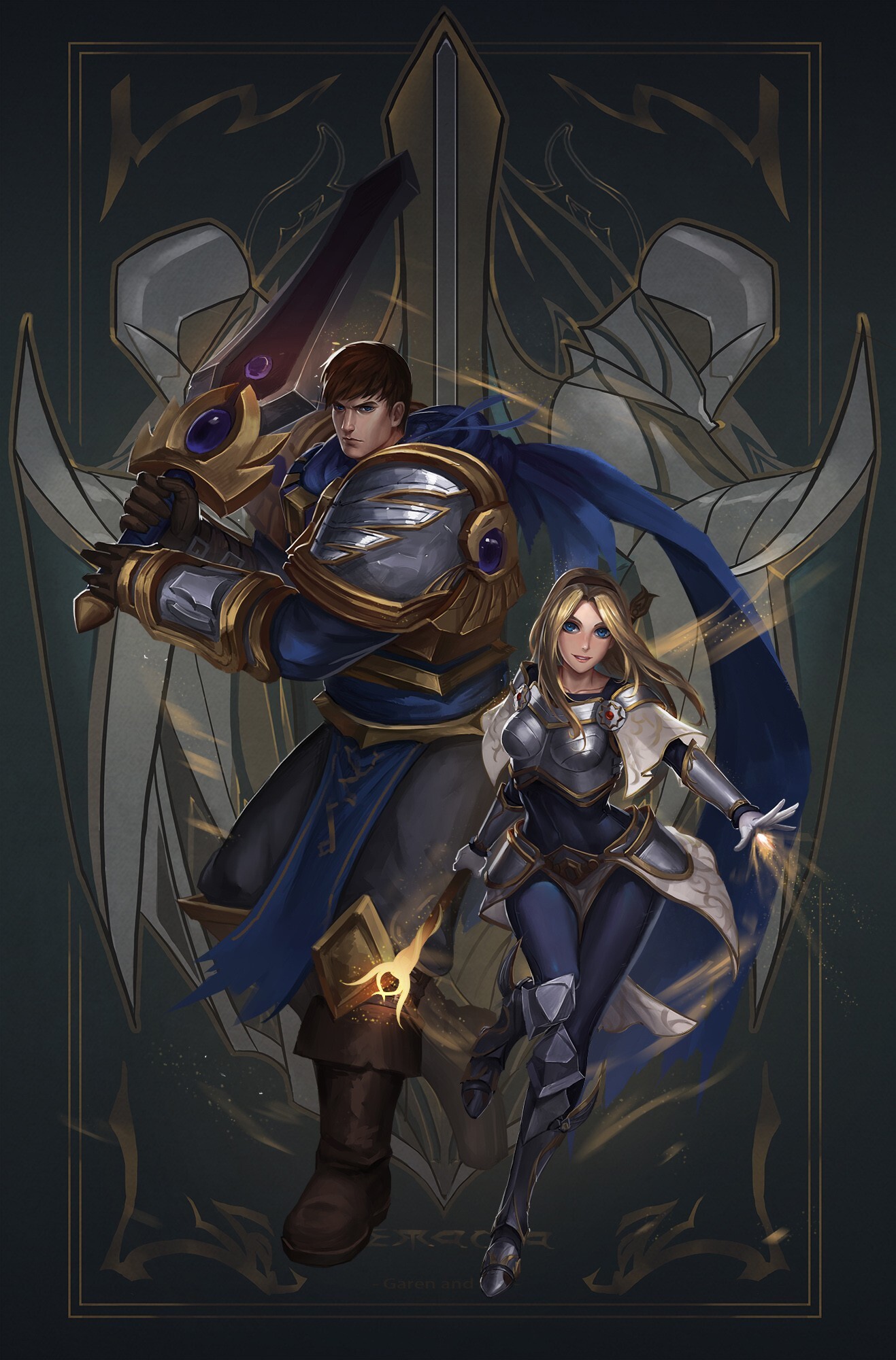 Garen: Lux with her elder brother, Crownguard family, Nobles of Demacia, League of Legends. 1320x2000 HD Background.