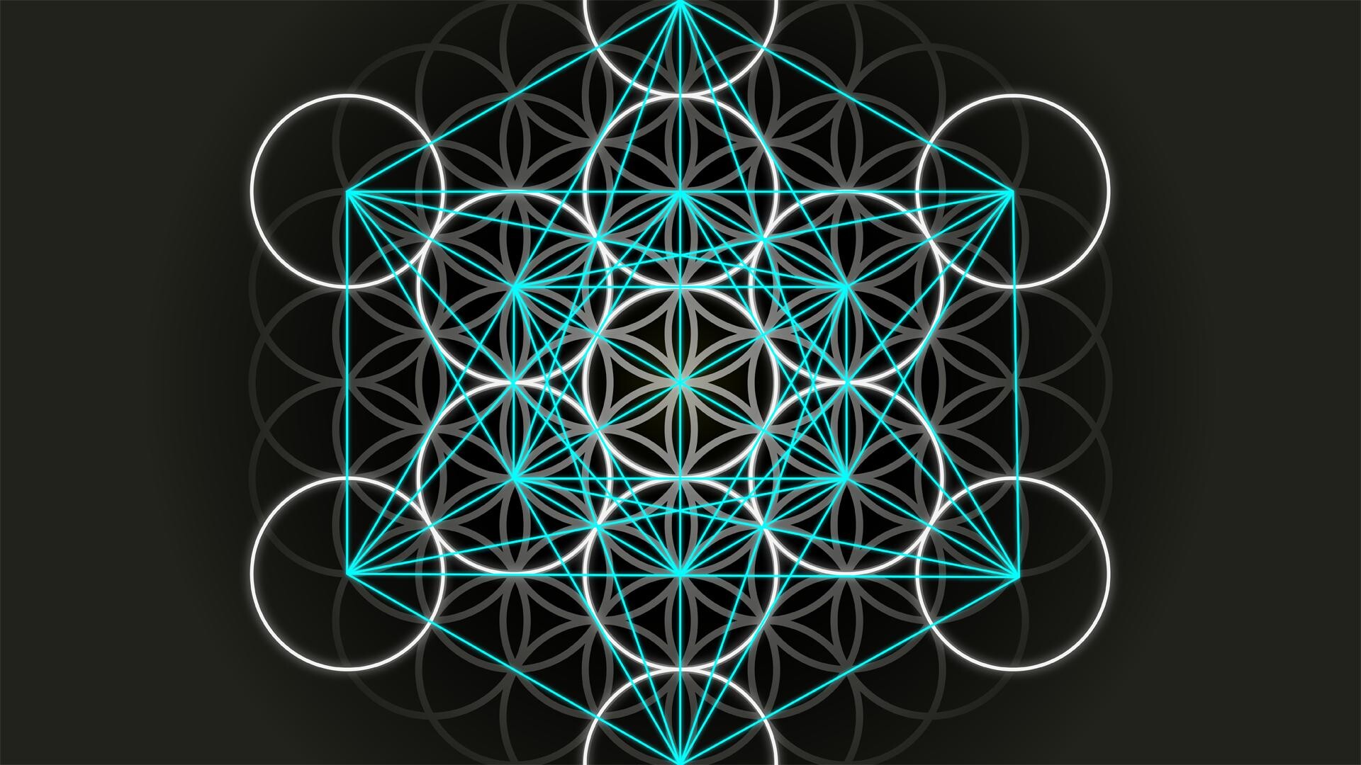 Geometry: Symmetrical pattern, Circles, Triangles, Hexagon. 1920x1080 Full HD Background.