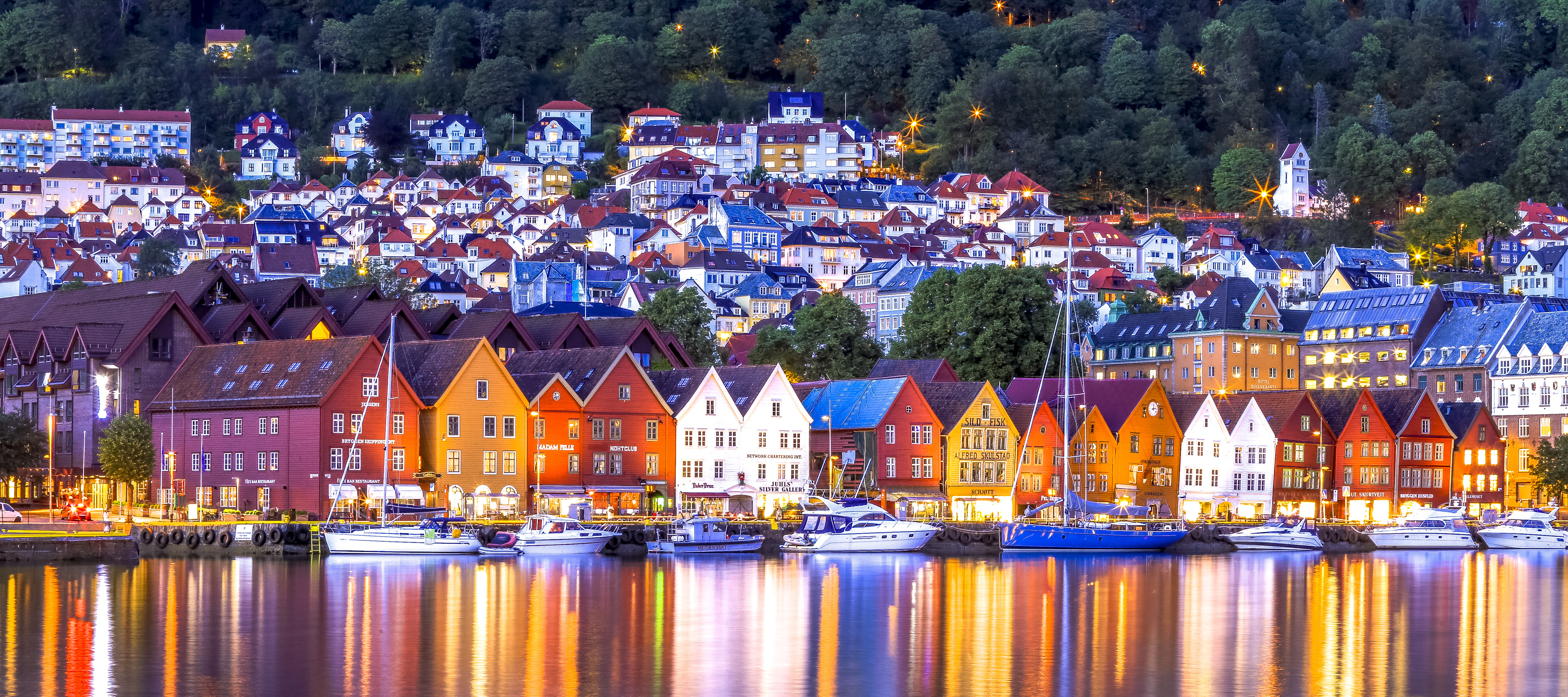 Bryggen in Bergen, Cultural heritage, Norway history, UNESCO site, 3360x1500 Dual Screen Desktop