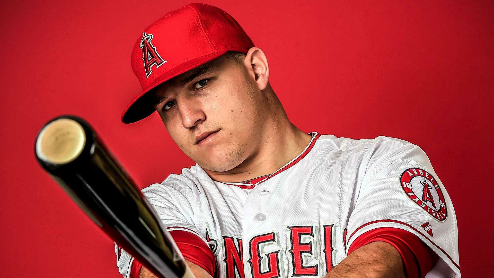 Mike Trout: Signed a 12-year, $426 million contract with the Angels, the second-richest contract in the history of North American sports. 1920x1080 Full HD Background.