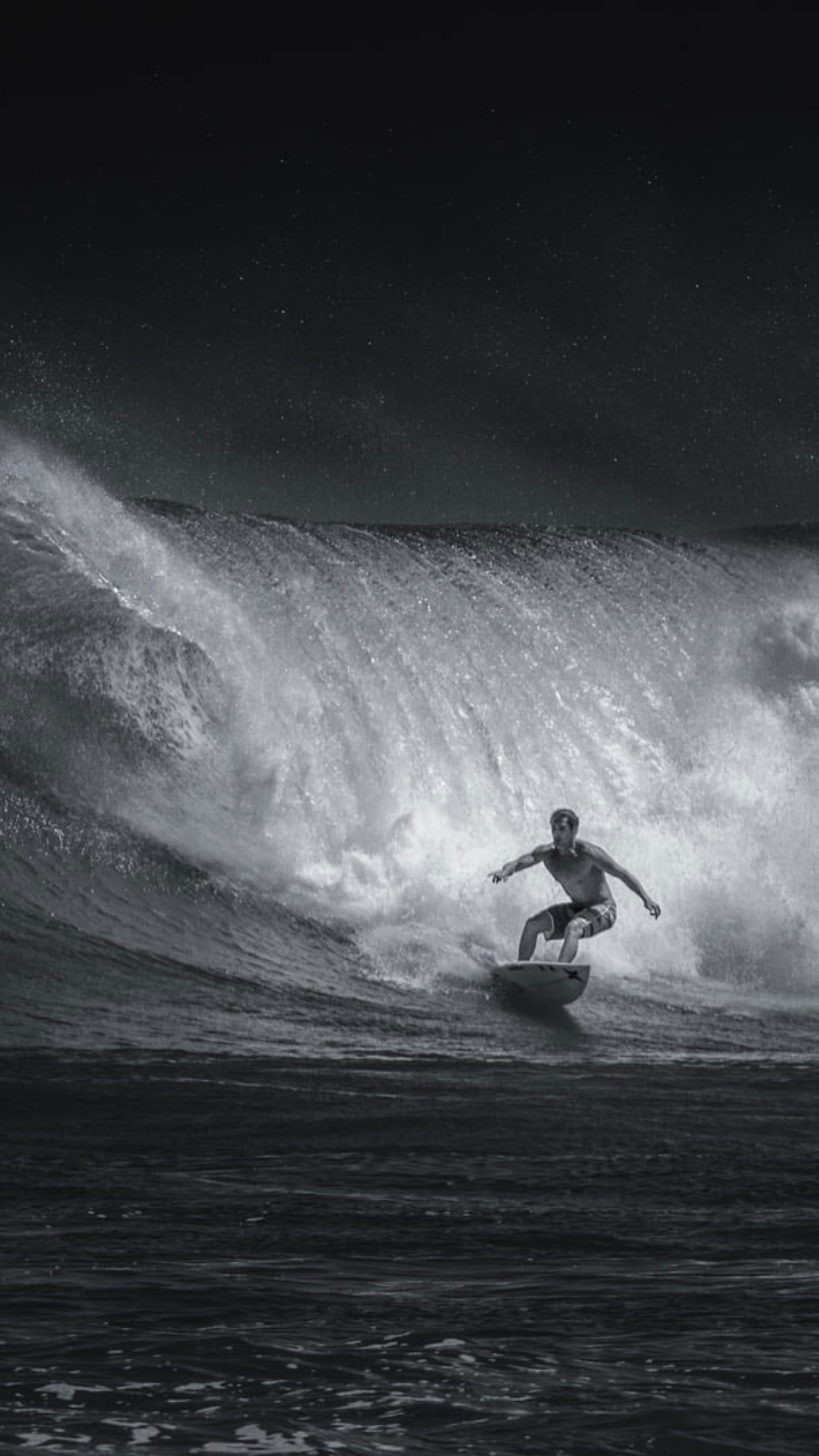 Surfing: Monochrome water surfer, Longboarding in the ocean, Extreme sport. 1350x2400 HD Wallpaper.