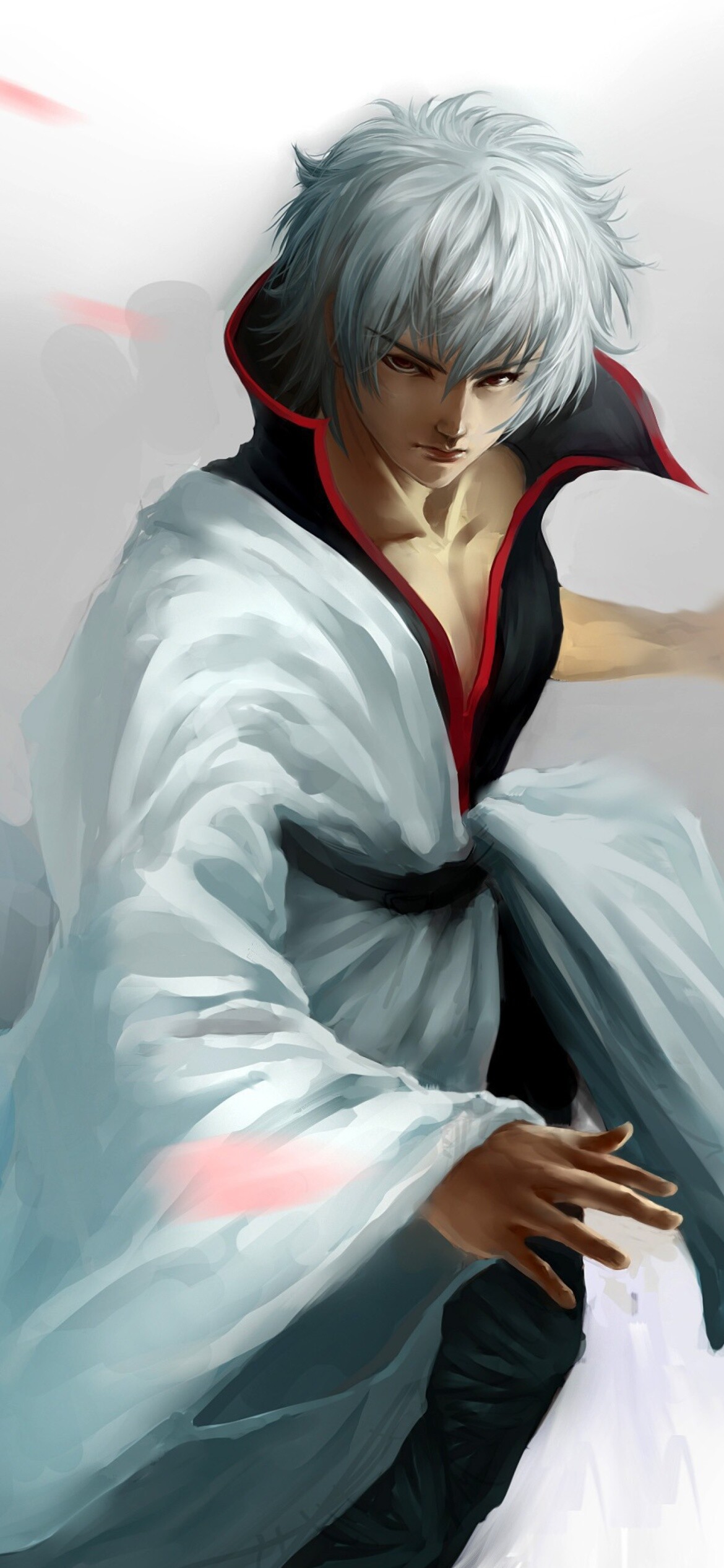 Gintama (TV Series): Sakata Gintoki, Silvery-blue hair in a perpetually messy state, Often seen wearing a dumb expression on his face. 1170x2540 HD Wallpaper.
