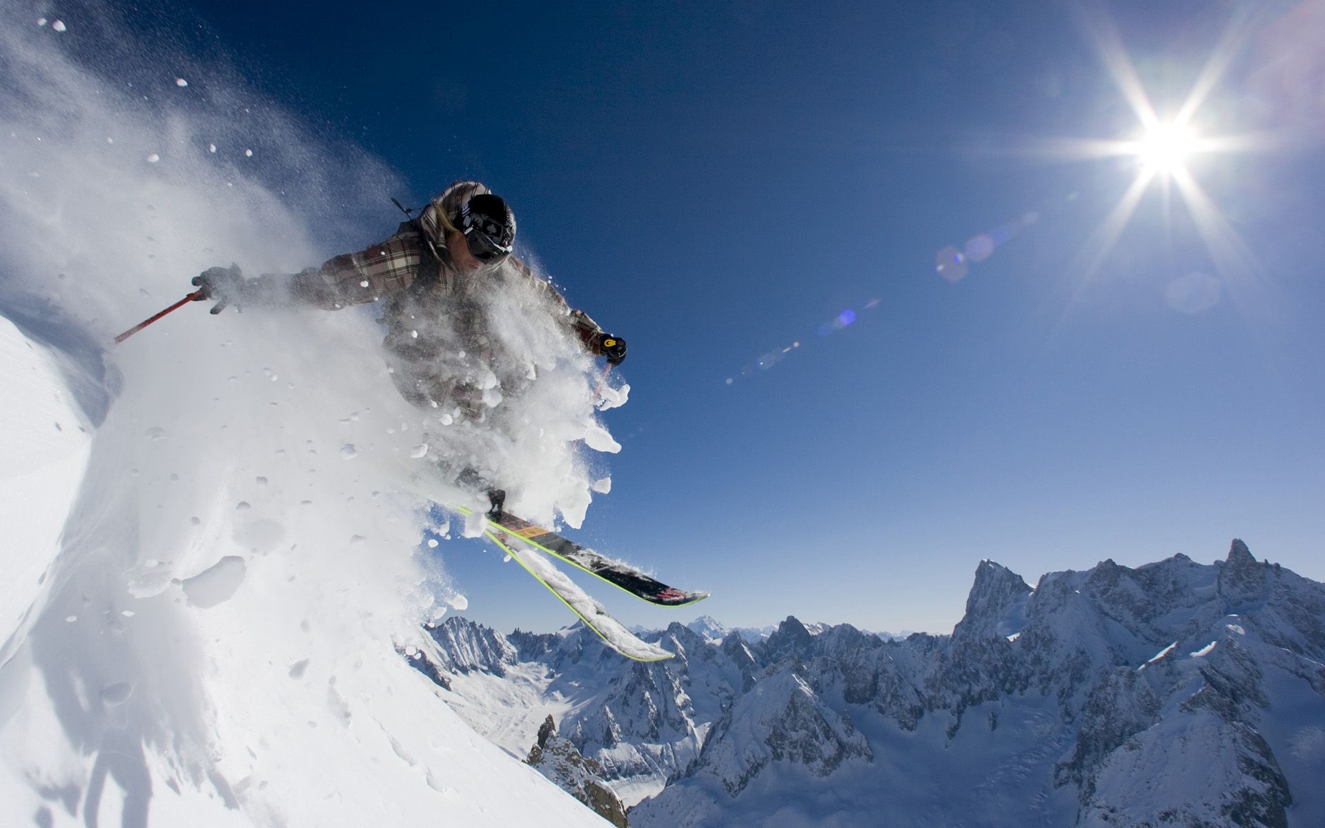 Skiing: Extreme sports, Powder skiing, Aiguille du Midi, Winter activity. 1920x1200 HD Wallpaper.