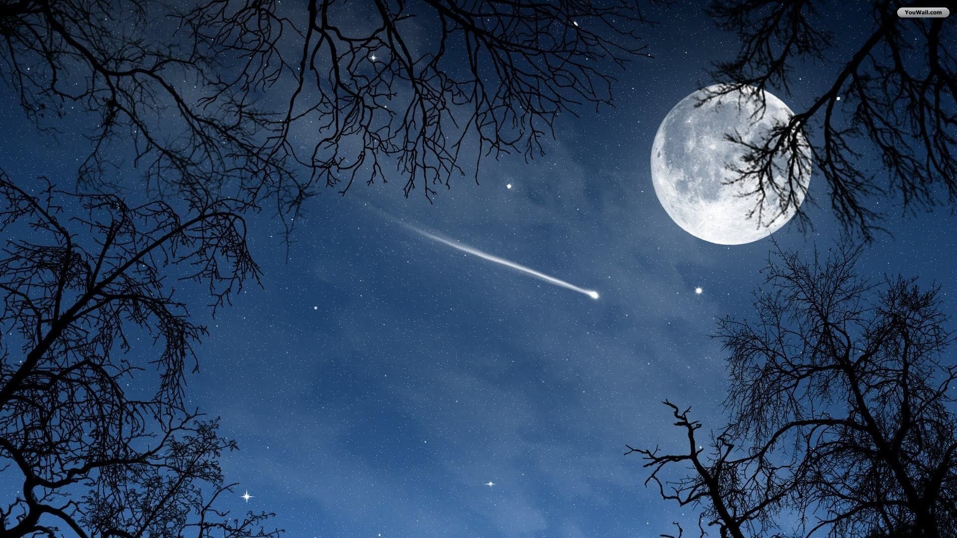 Enchanting night sky, Moonlit beauty, Celestial wonder, Star-filled heavens, 1920x1080 Full HD Desktop