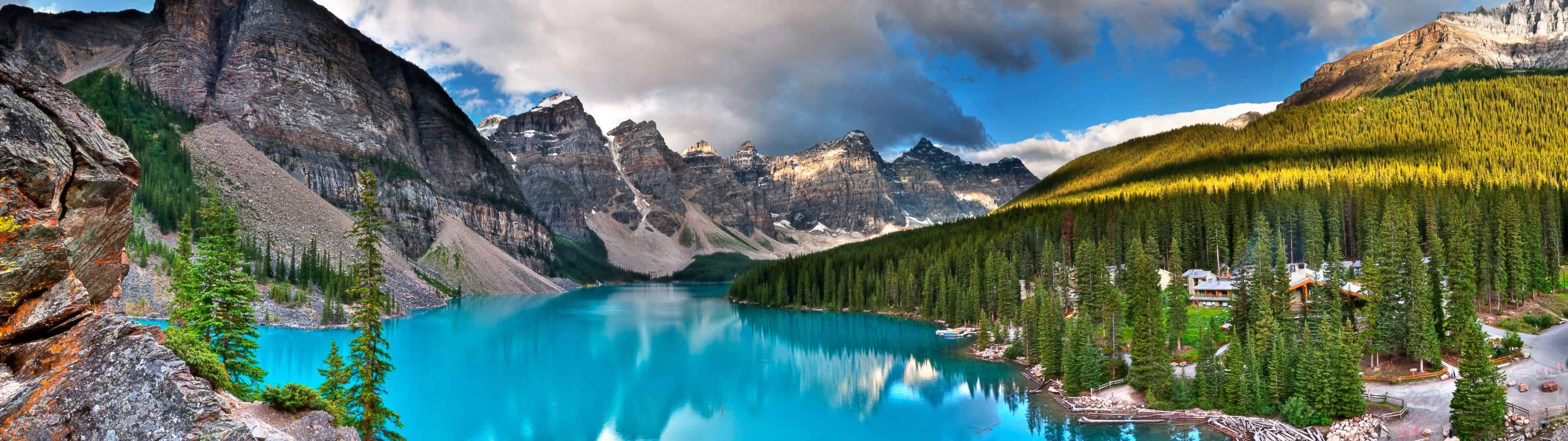 Lake Louise, Moraine Lake, Banff National Park's jewel, Dual monitor wallpaper, 3840x1080 Dual Screen Desktop