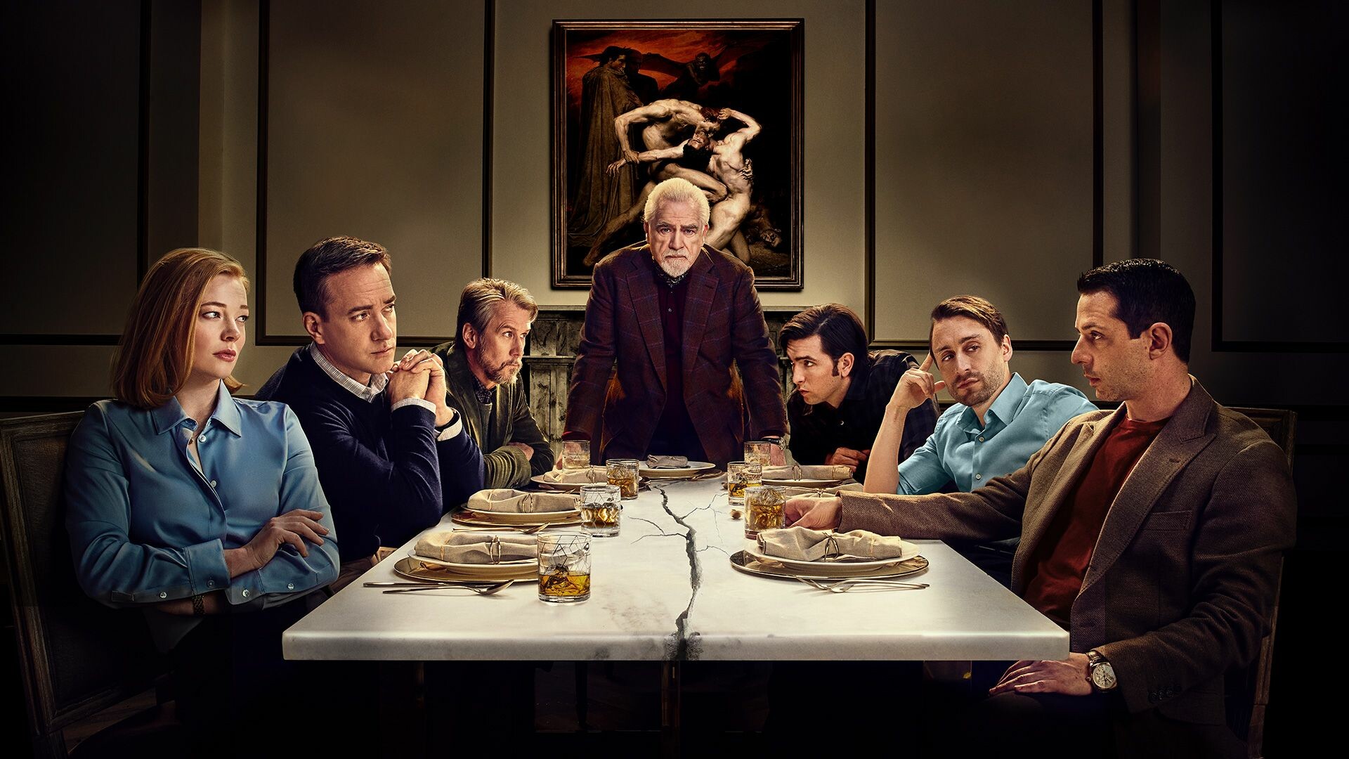 Succession (TV Series): HBO, Oldest son Connor, power-hungry Kendall, irreverent Roman, and politically savvy Shiv. 1920x1080 Full HD Background.