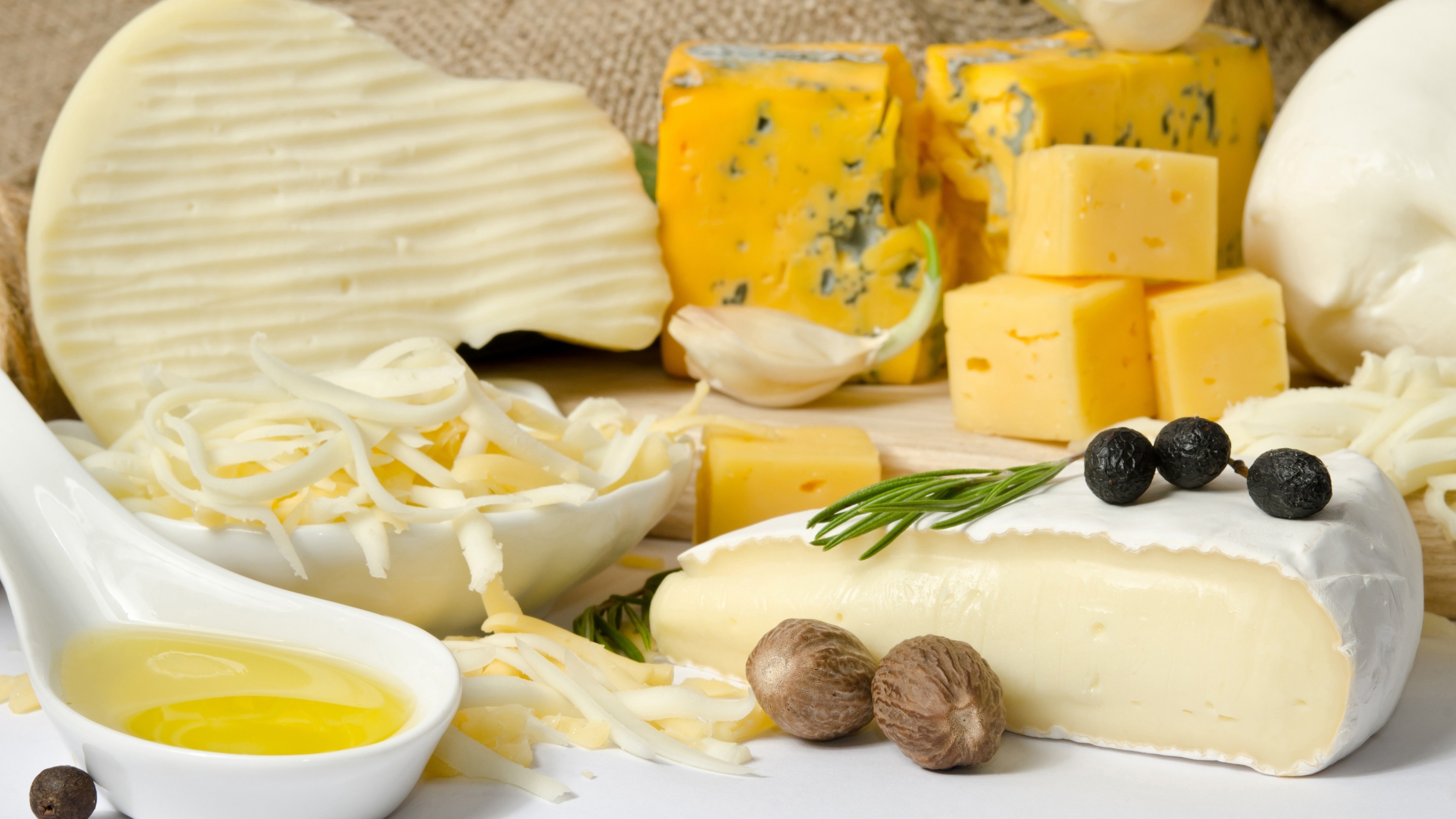 Cheese: Comprises proteins and fat from milk, Gorgonzola. 3840x2160 4K Background.