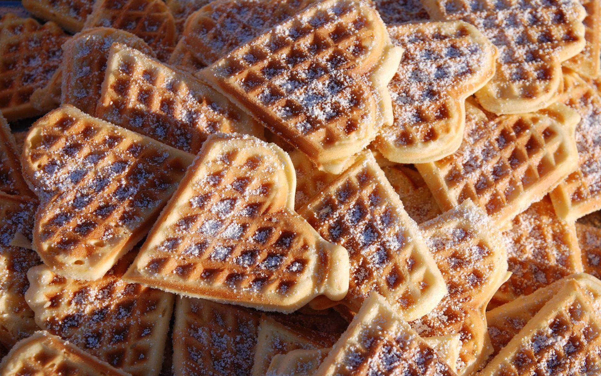 Waffle: Cookie with small square pockets, Cooked in a patterned 2 plates. 1920x1200 HD Background.