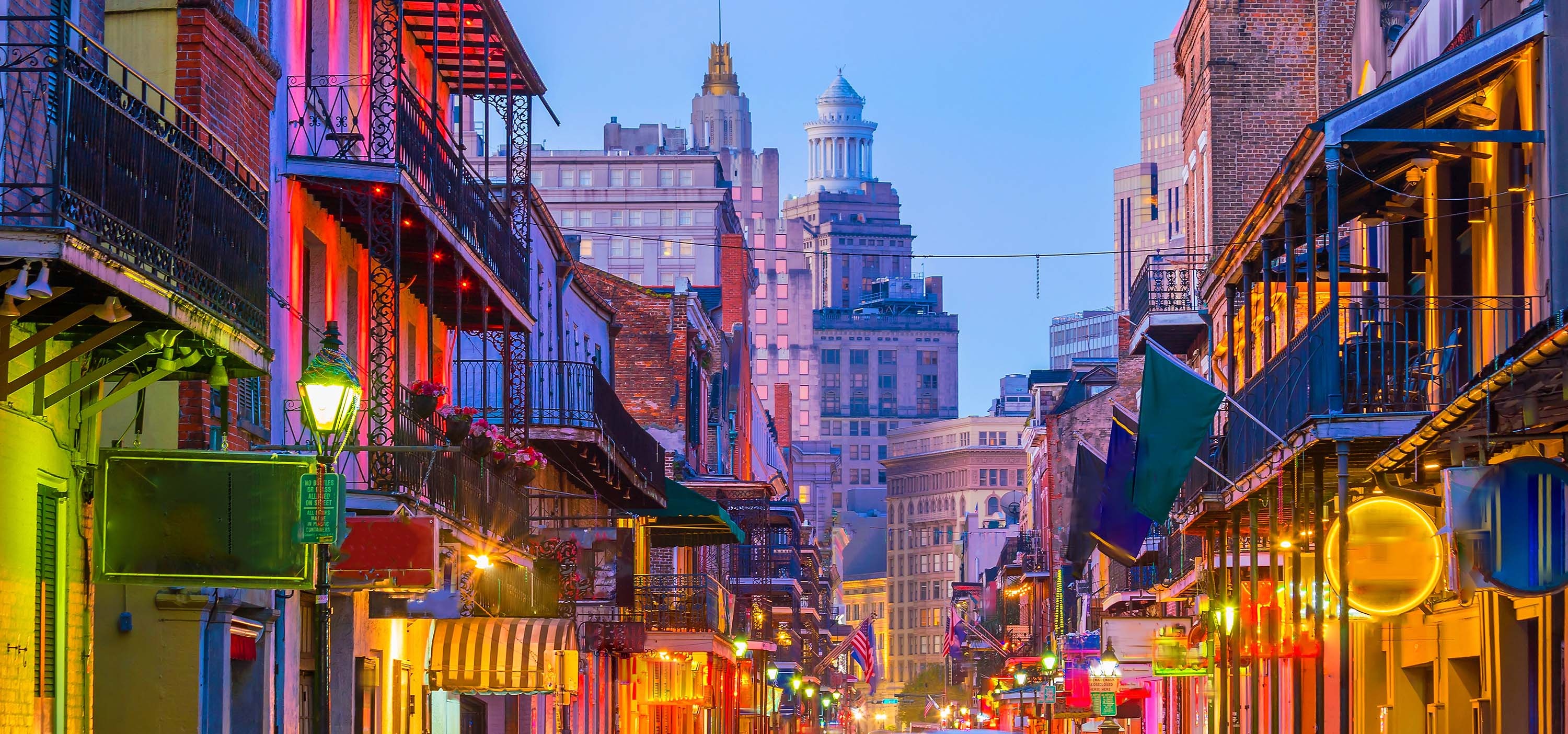 French Quarter, New Orleans, Pubs and bars, Neon lights, 3000x1410 Dual Screen Desktop