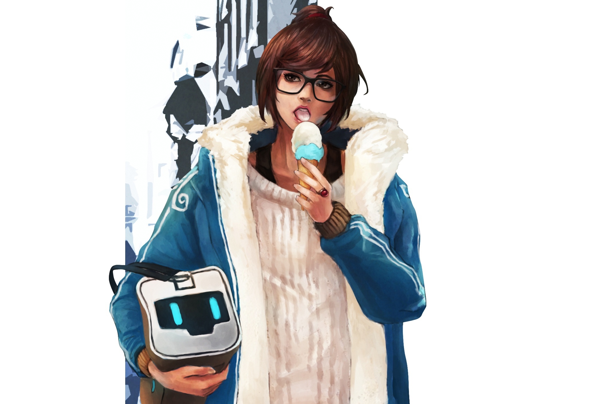 Mei (Overwatch), Glasses and ice cream, Mei Ling Zhou, Winter collection, 2110x1420 HD Desktop