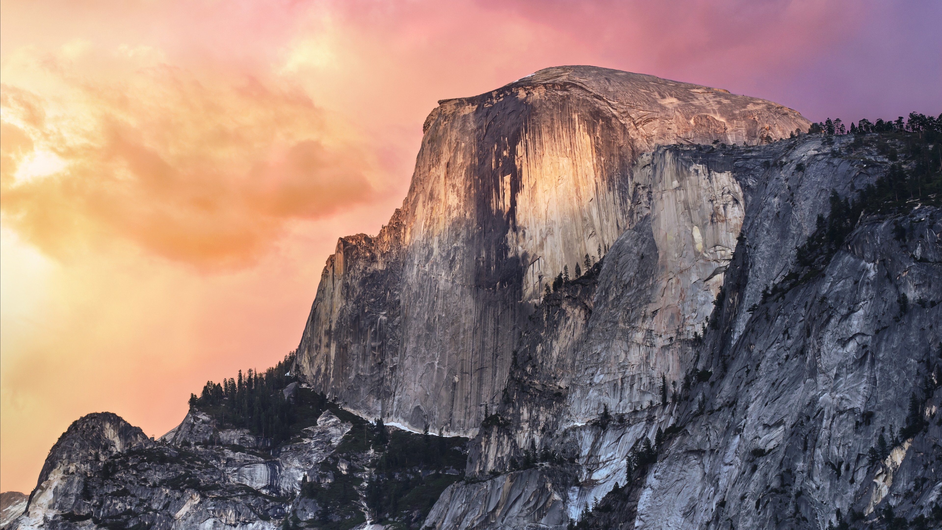 Geology: El Capitan, A vertical rock formation in Yosemite National Park, Forest, Mountains, Sunset, Nature. 3840x2160 4K Background.