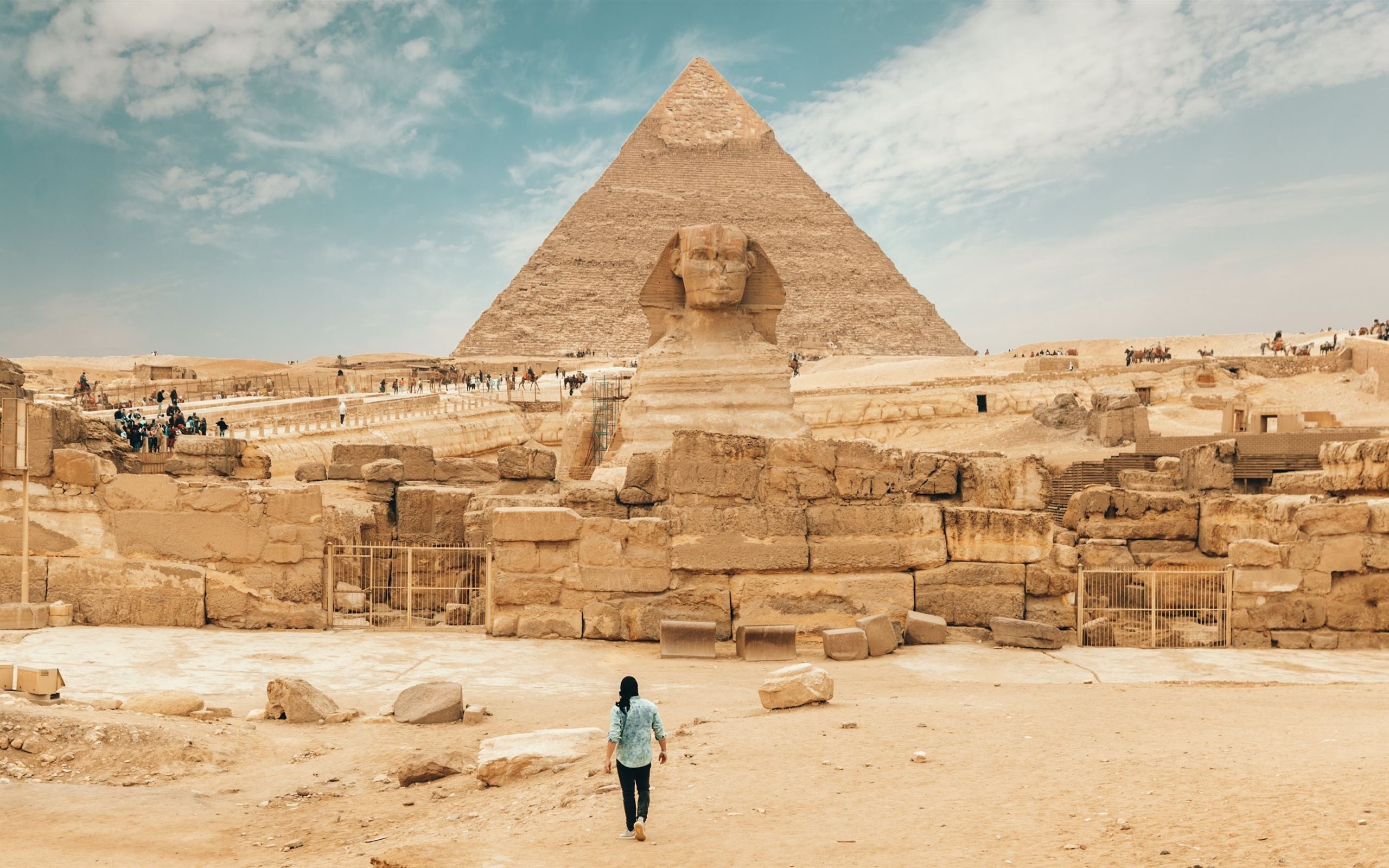 The Great Sphinx, Person walking near, Macbook Air wallpaper, Ancient monument, 2560x1600 HD Desktop