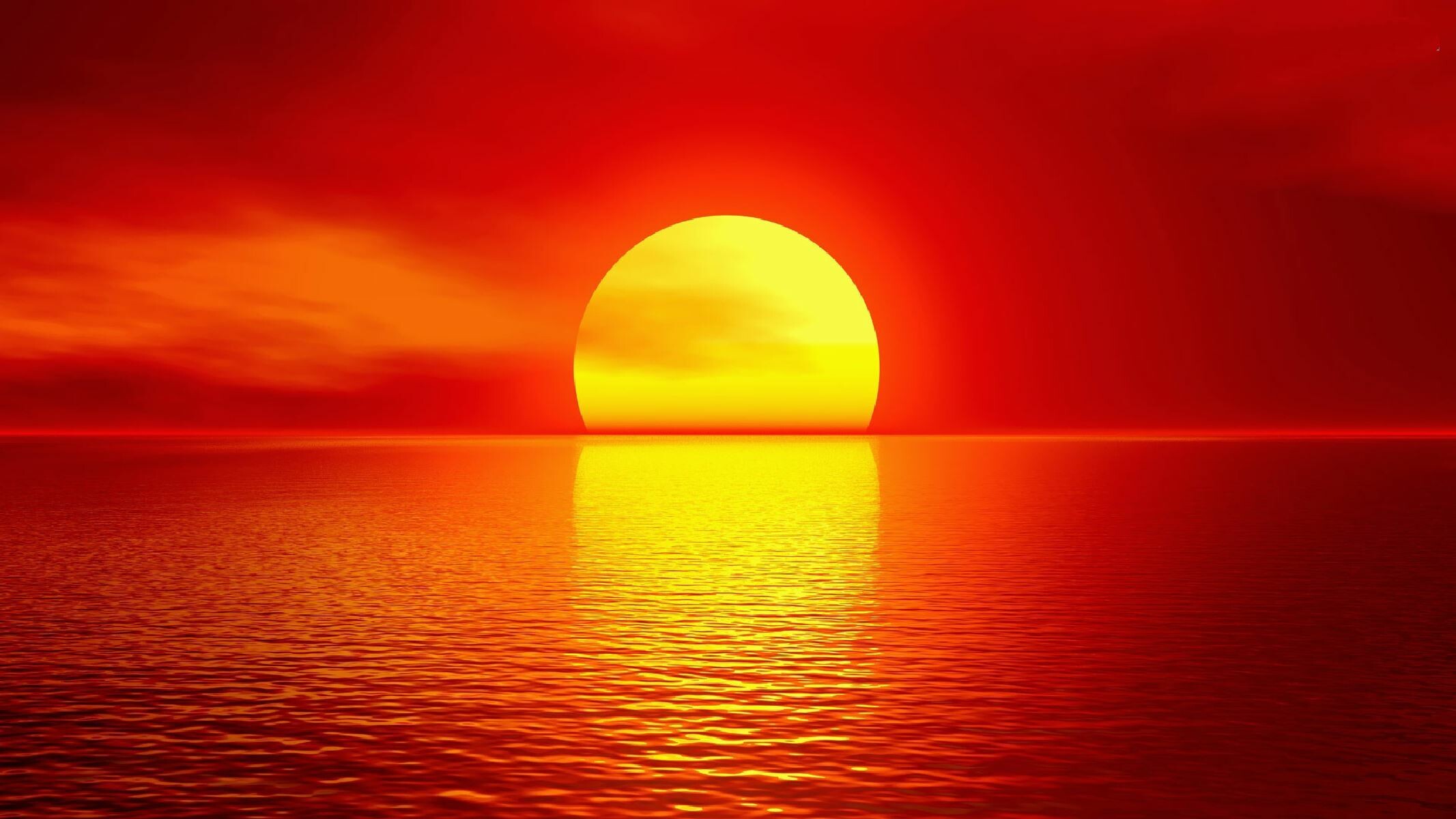 Sunset: Orange rays of the sun, Solar disk crossing the horizon, Dusk. 2140x1200 HD Wallpaper.