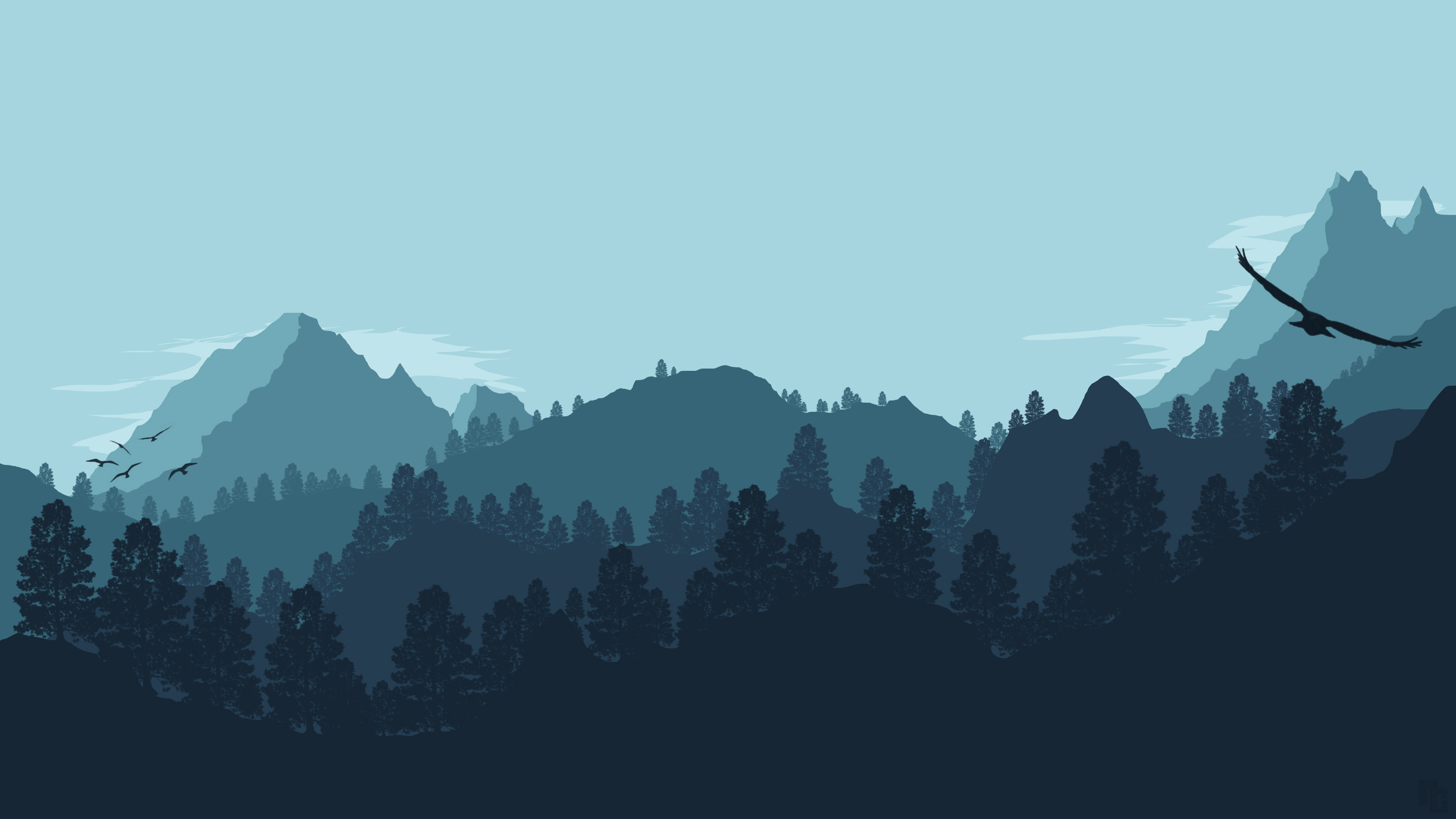 Mountain Forest, Minimalist Wallpaper, 3840x2160 4K Desktop