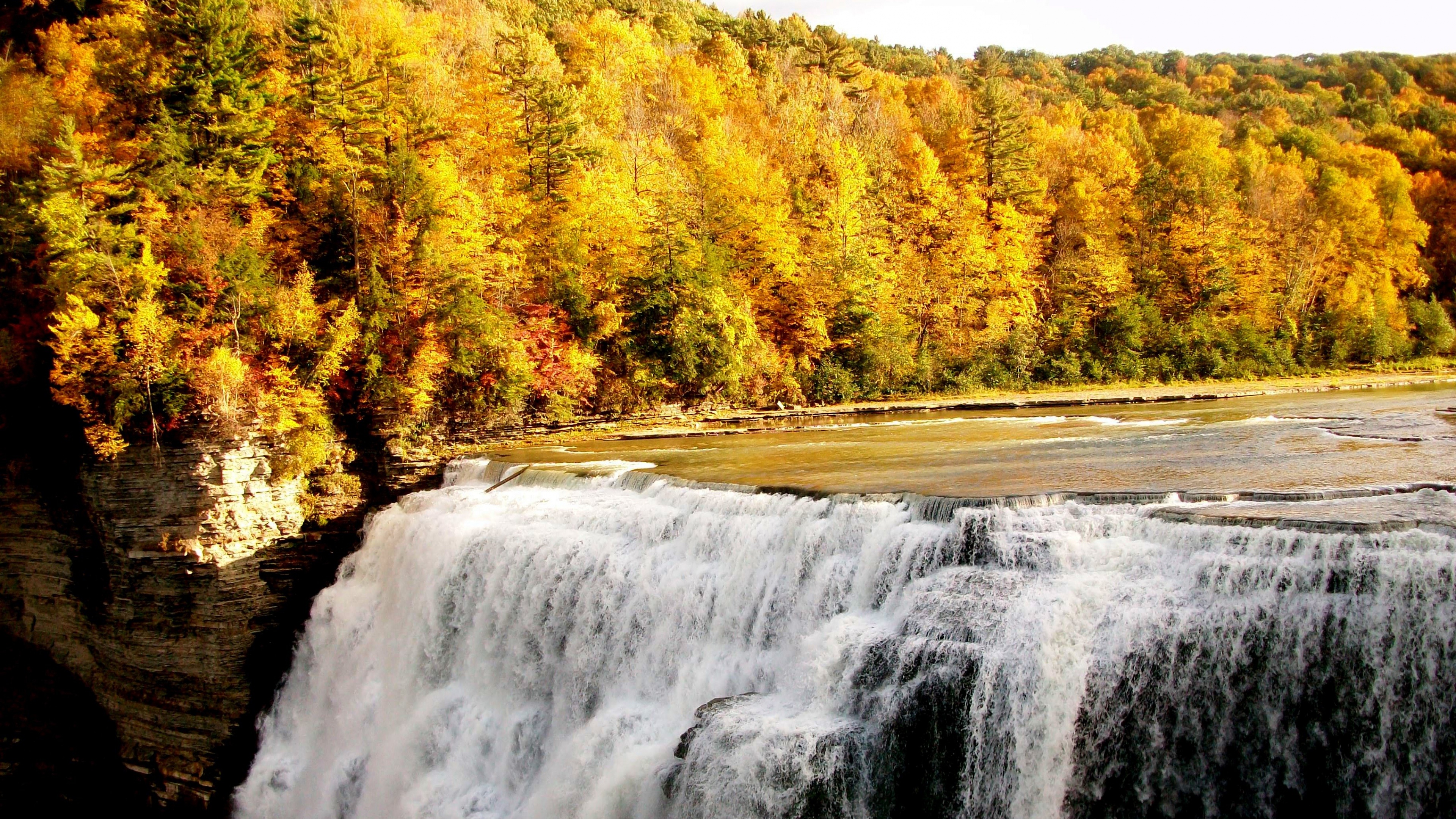 Waterfall, Herbst Wallpaper, 3840x2160 4K Desktop