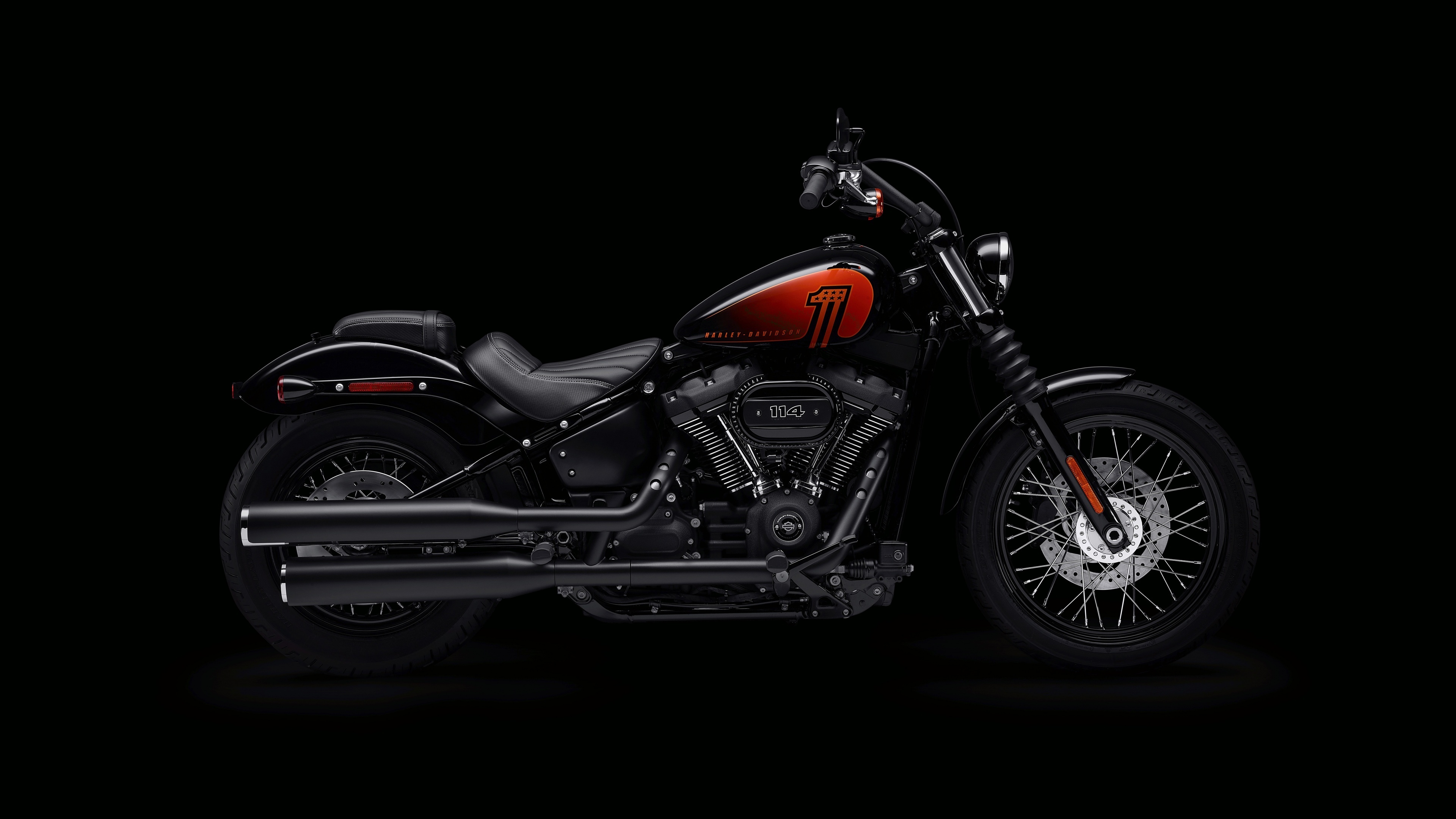 Harley-Davidson Street Bob, 114 wallpaper, Black background, 2021, 3840x2160 4K Desktop