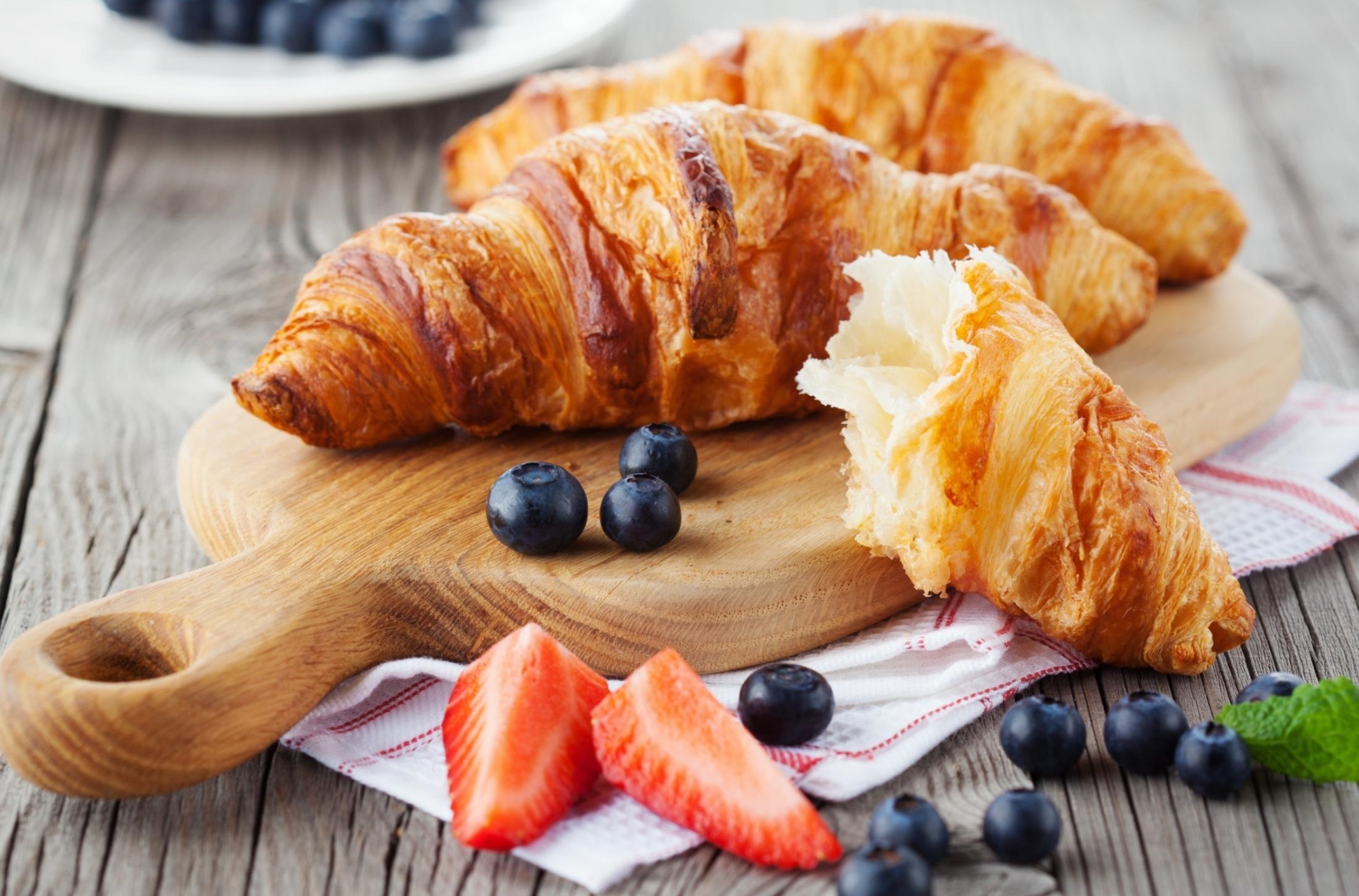 Croissant: Baked in a hot oven until they become golden brown, Berries. 2000x1320 HD Wallpaper.
