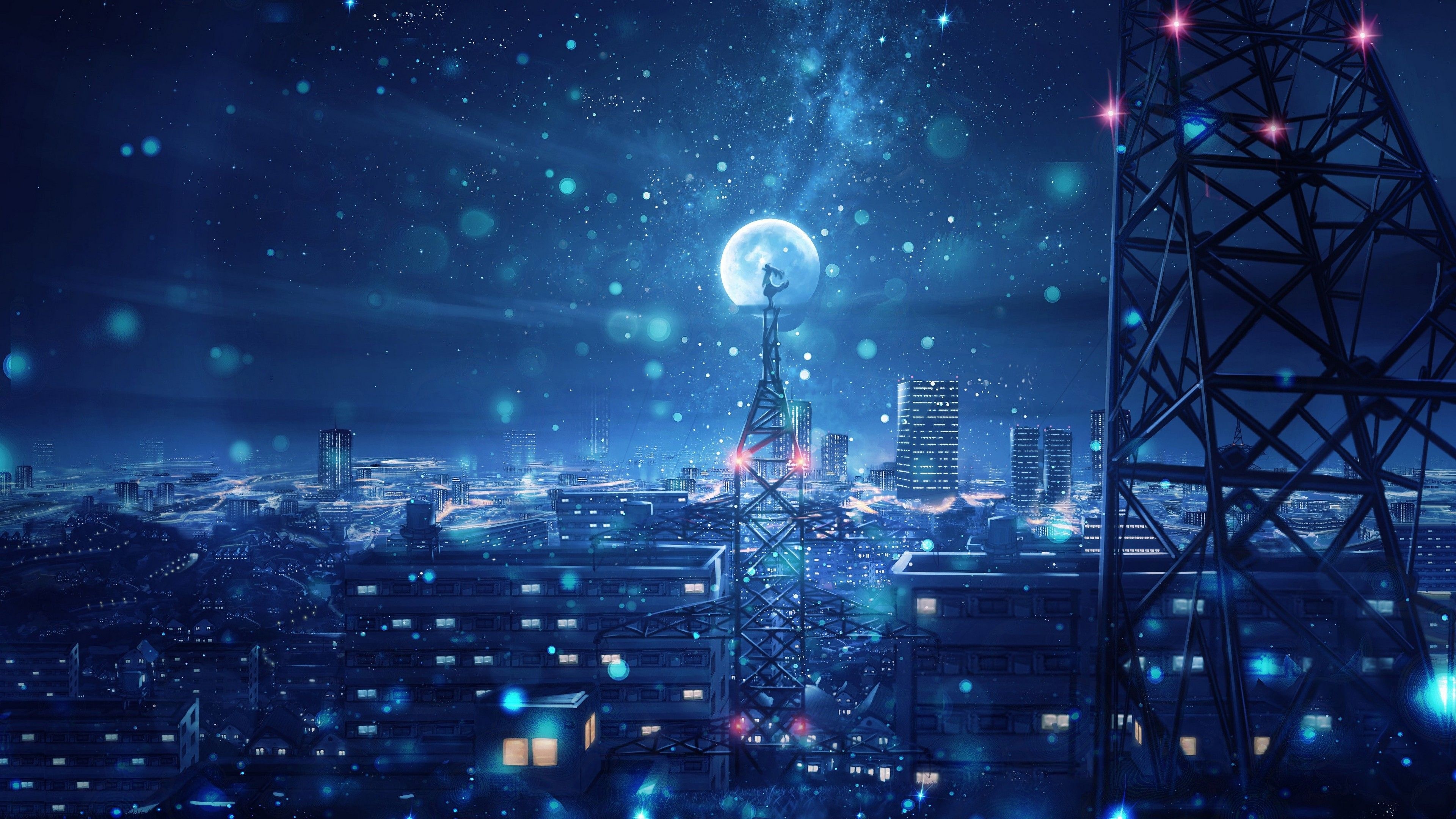 Blue anime landscape, Surreal sceneries, Dreamy skies, Animated art, Mystic illusions, 3840x2160 4K Desktop