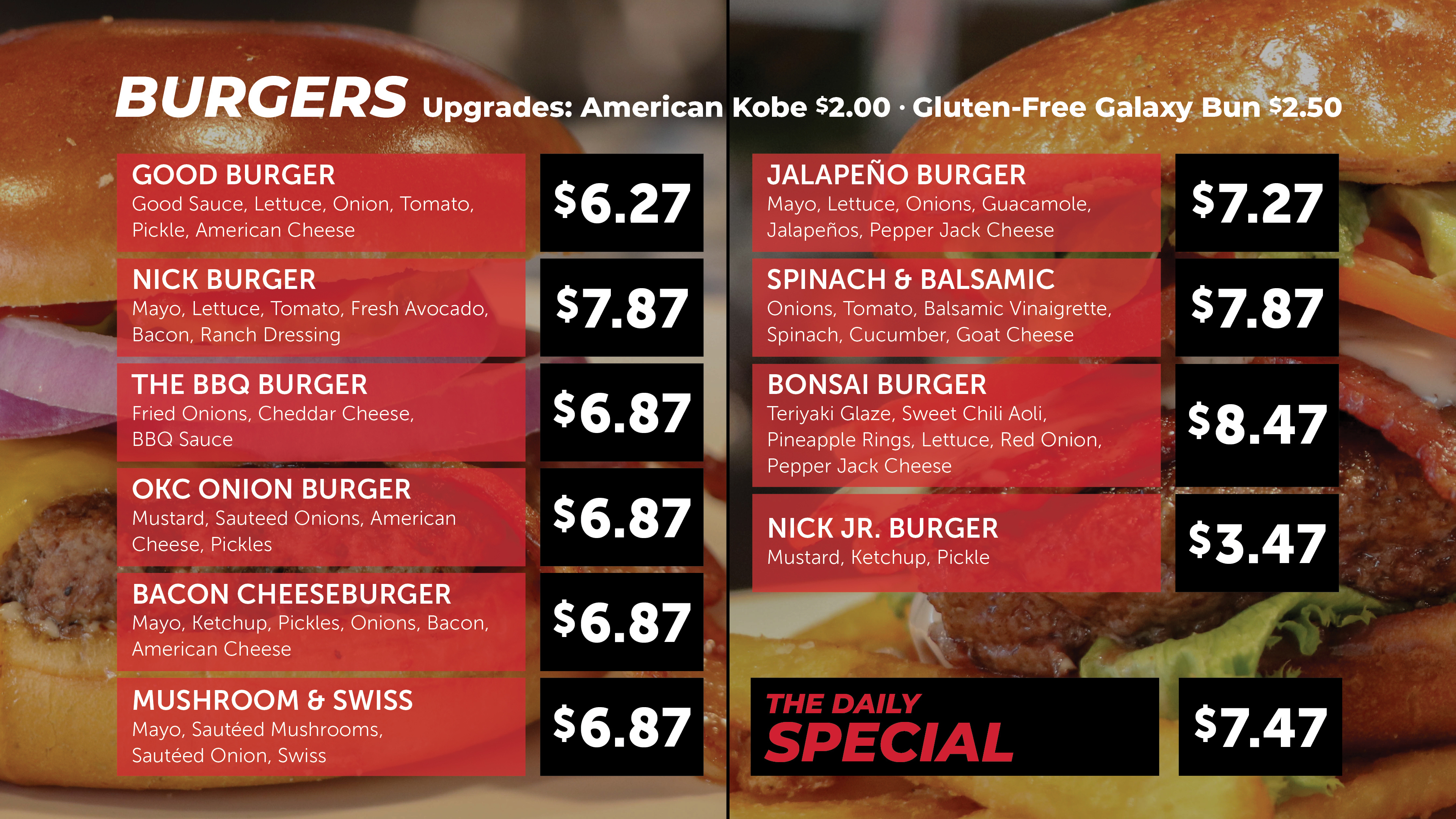 Our fabulous menu, Good Burger, Delicious options, Mouthwatering dishes, 3840x2160 4K Desktop