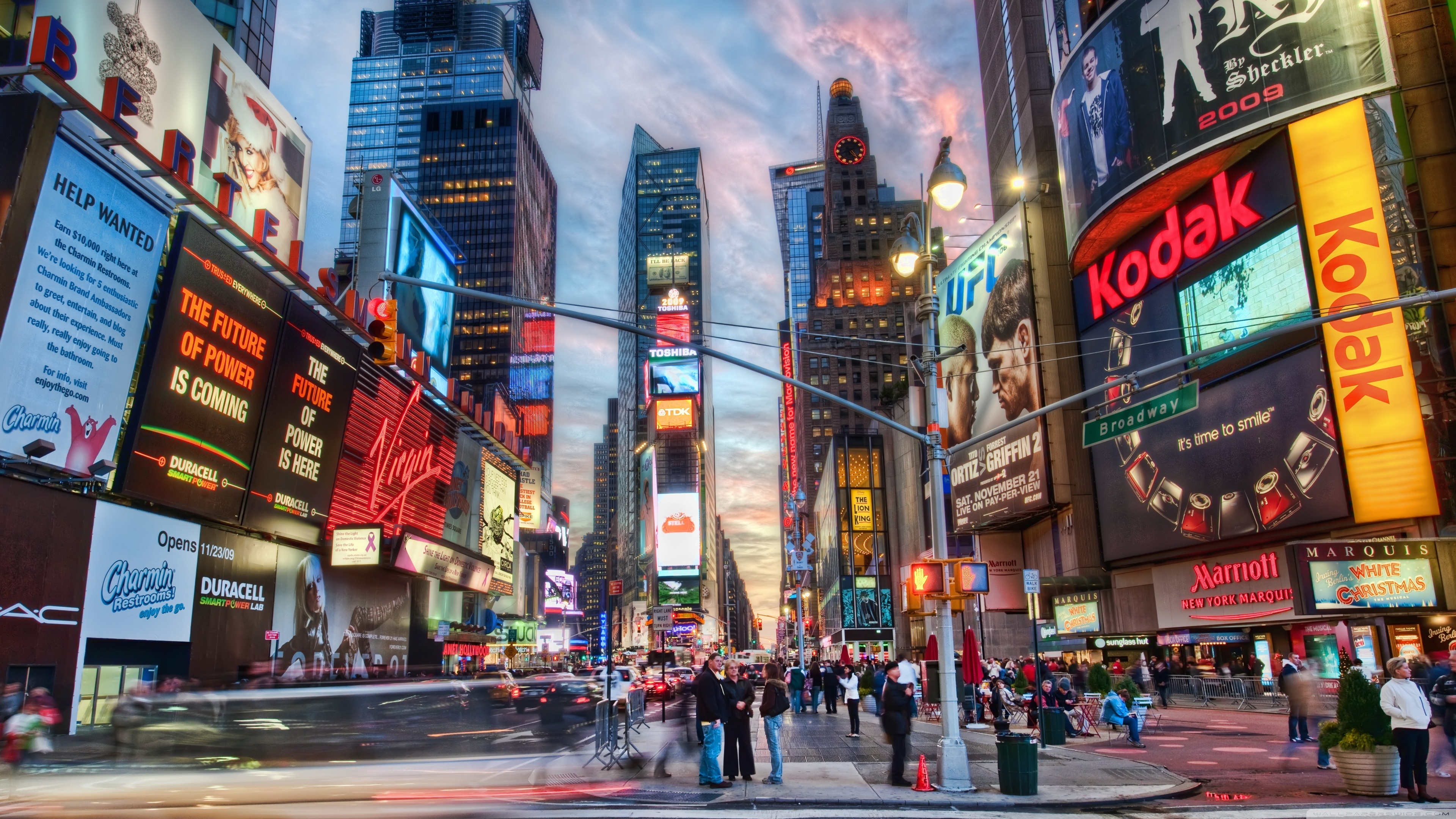 New York: Times Square, Neighbourhood, Billboards, American city. 3840x2160 4K Wallpaper.