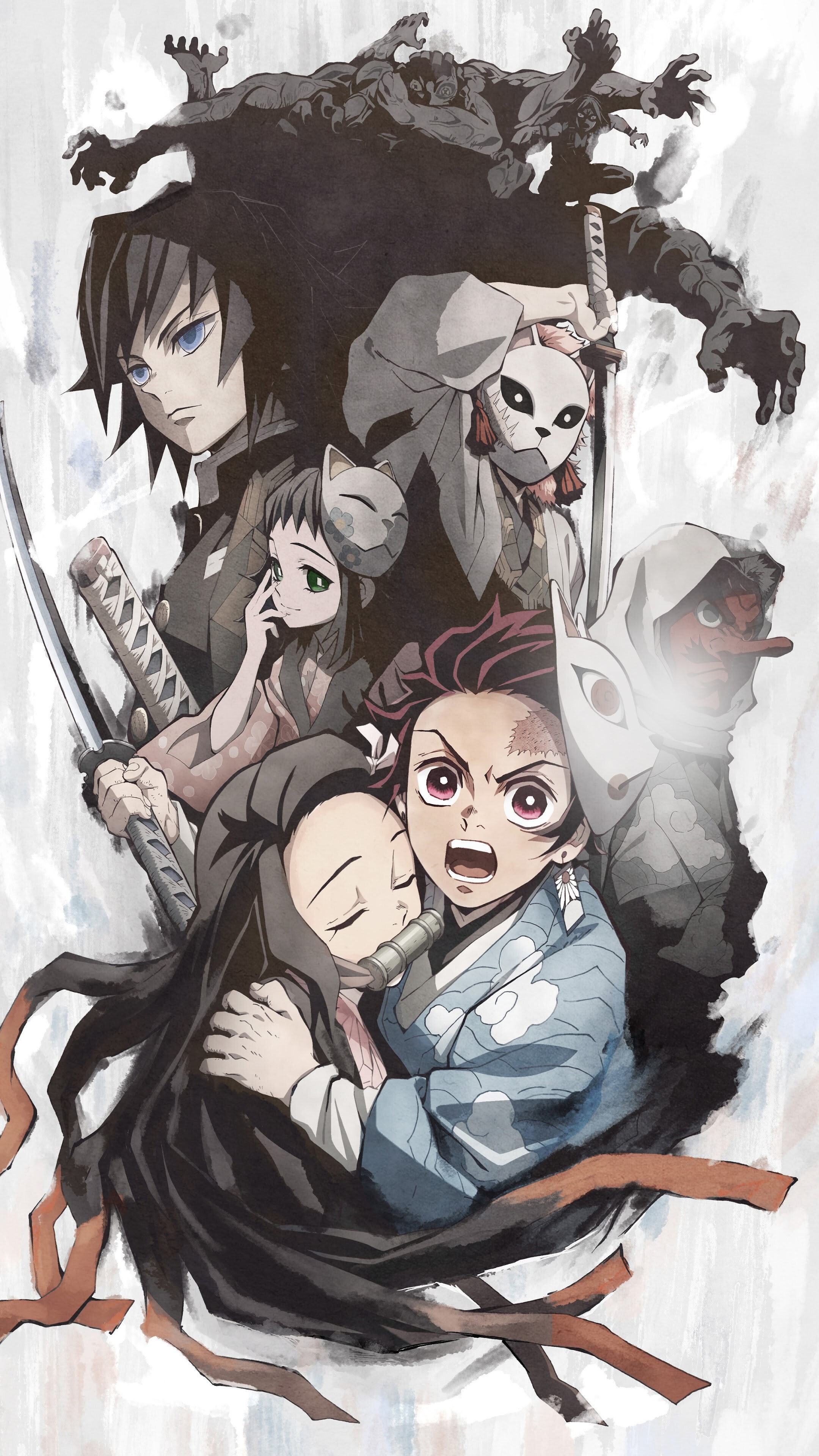 Demon Slayer: Kimetsu no Yaiba: Anime, Characters, Tanjirou Kamado, Nezuko Kamado. 2160x3840 4K Wallpaper.