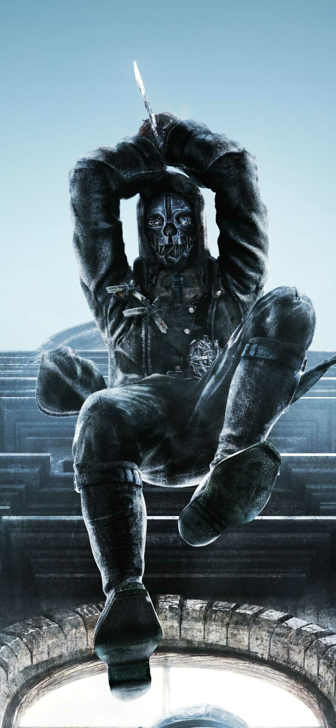 Dishonored: Corvo Attano, Serves as Emily's Royal Protector and Spymaster. 1130x2440 HD Background.