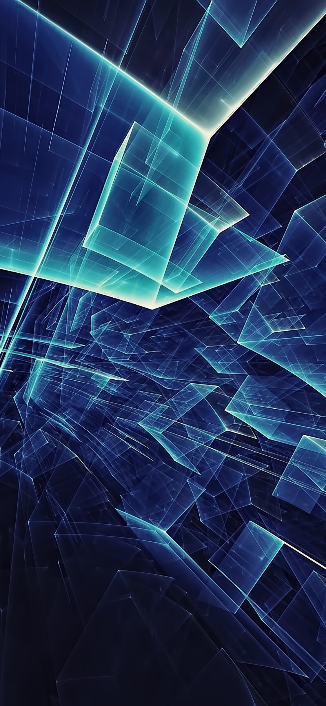Geometric Abstract: Three-dimensional space, Line segments, Figures, Cubes. 1130x2440 HD Background.