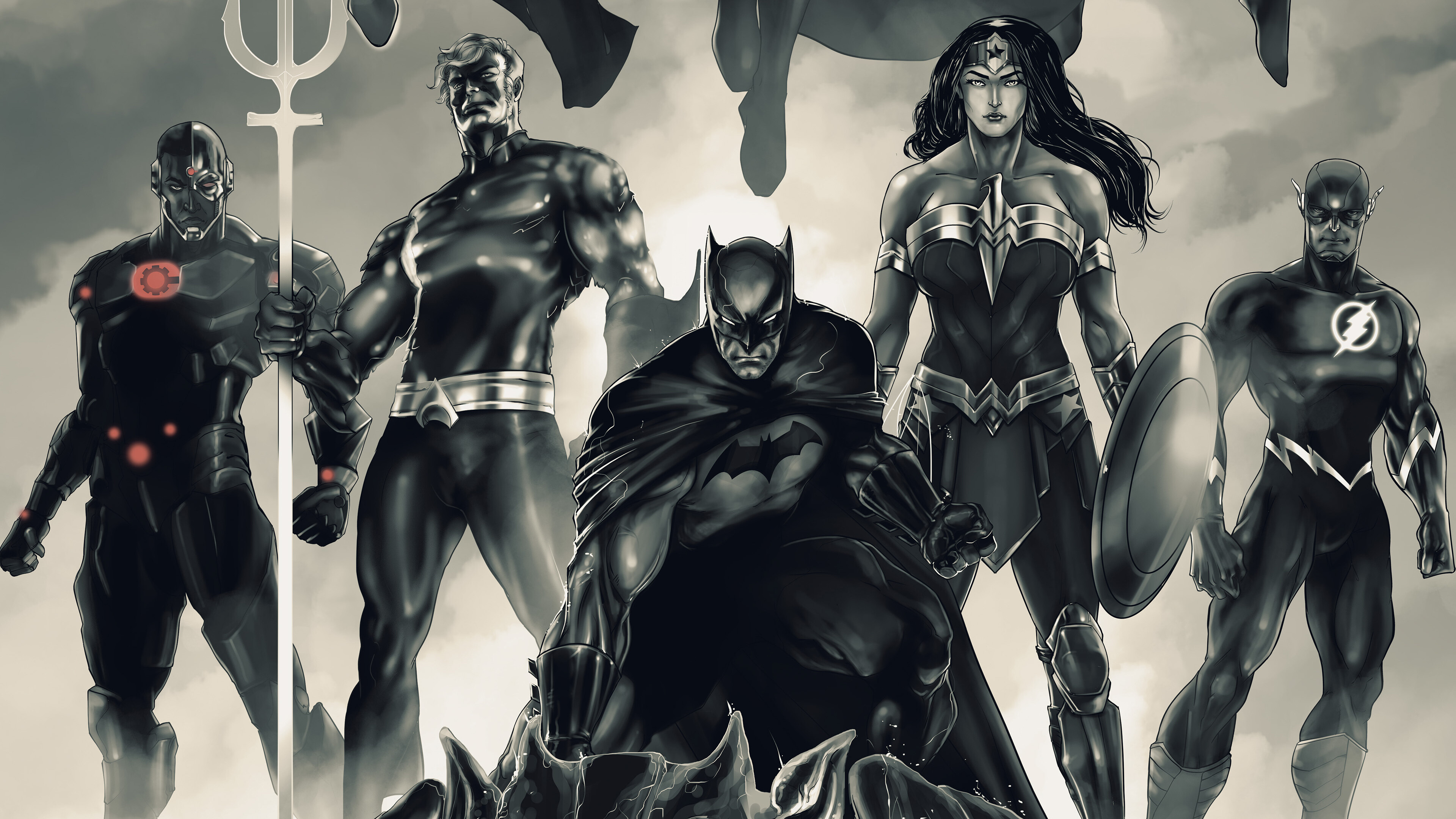 DC: Justice League, Batman, Wonder Woman, Flash, Aquaman, Cyborg. 3840x2160 4K Wallpaper.