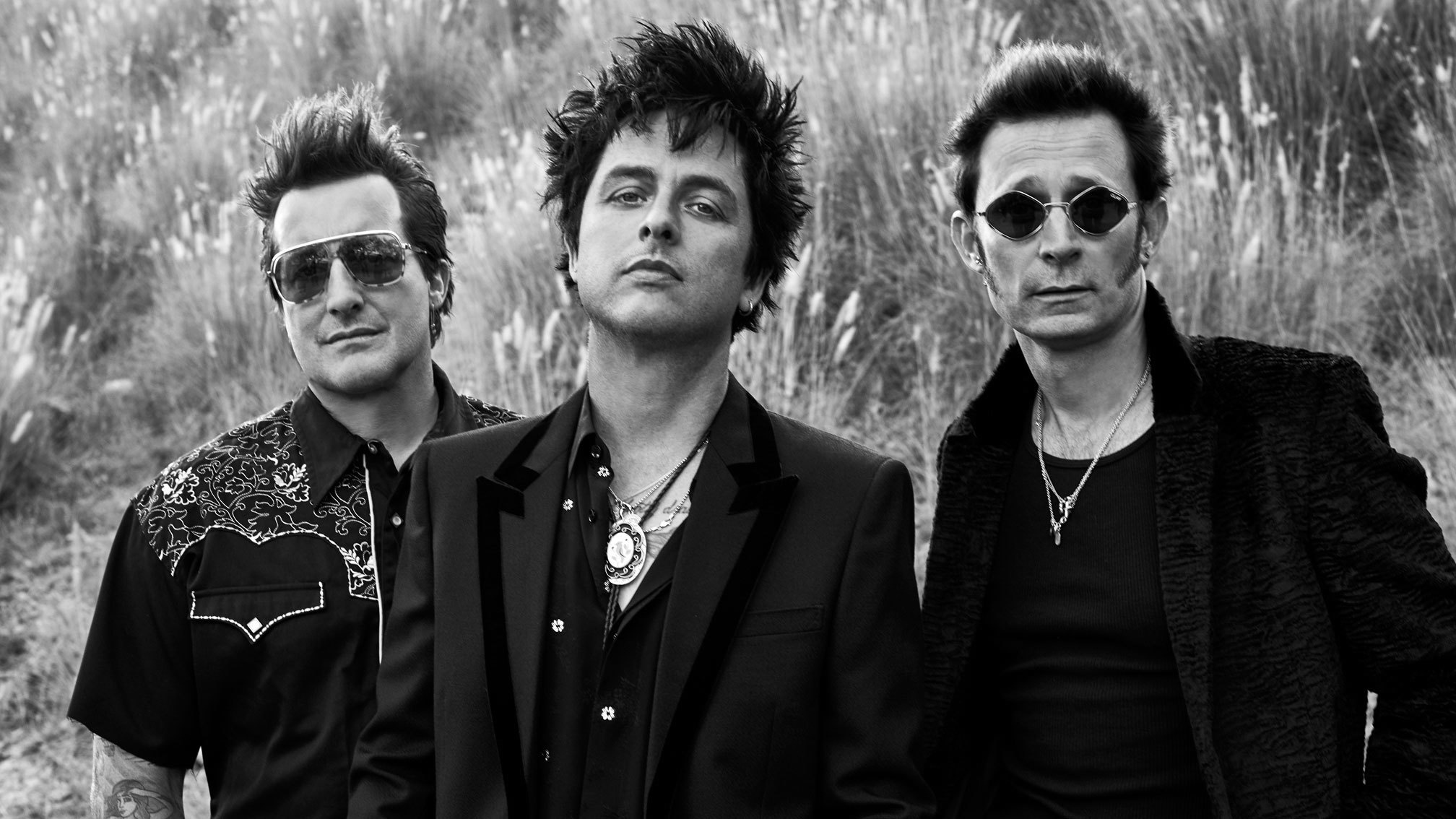 Green Day (Band): Billie Joe Armstrong, Mike Dirnt, Tre Cool - the power trio and the leading members of the group. 2020x1140 HD Background.