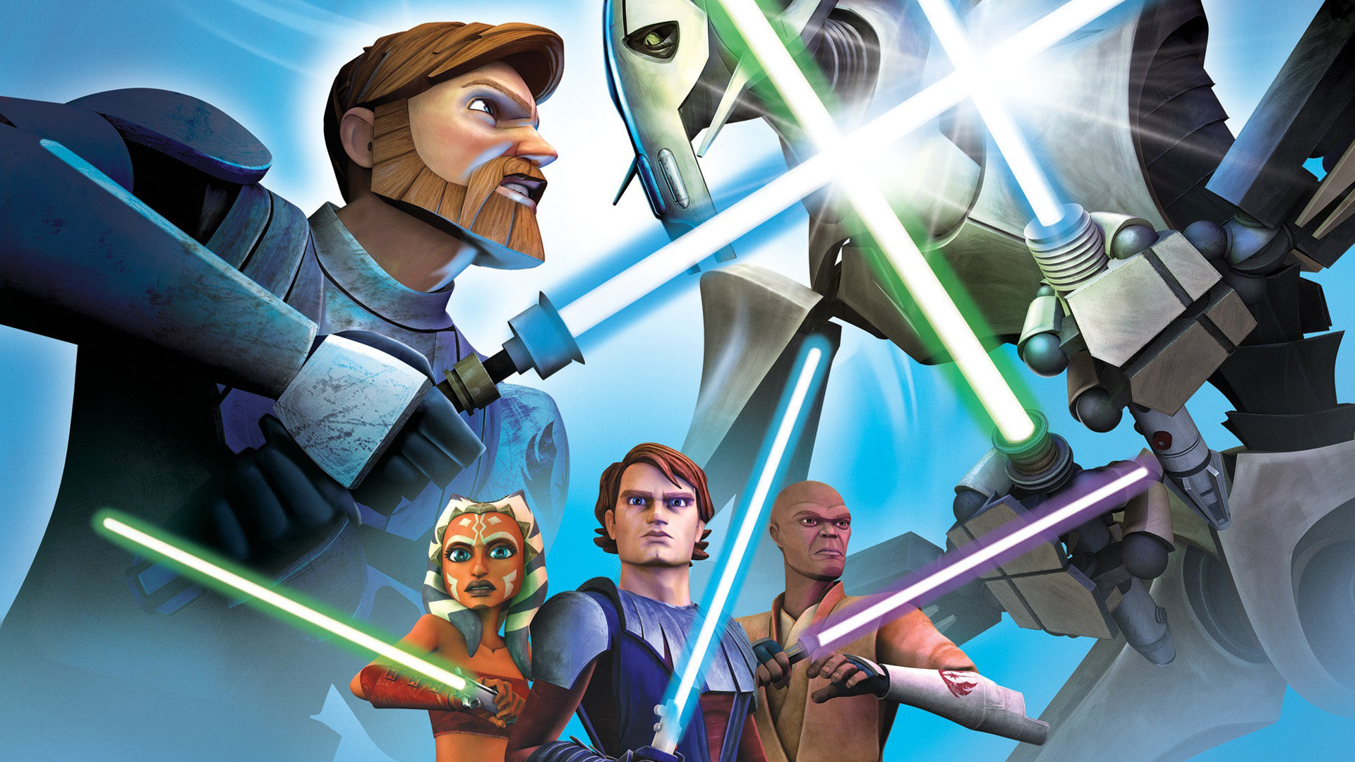Star Wars: The Clone Wars: The adventures of Anakin Skywalker, Obi-Wan Kenobi, Yoda, Ahsoka Tano, SW. 1920x1080 Full HD Wallpaper.